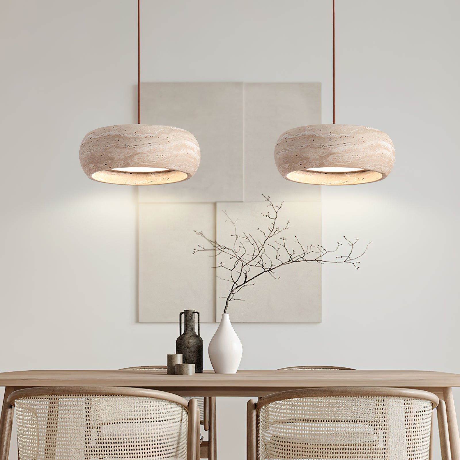 Freyza | Eurvaran Drum Travertine Pendant Light – Kitchen Dining Room