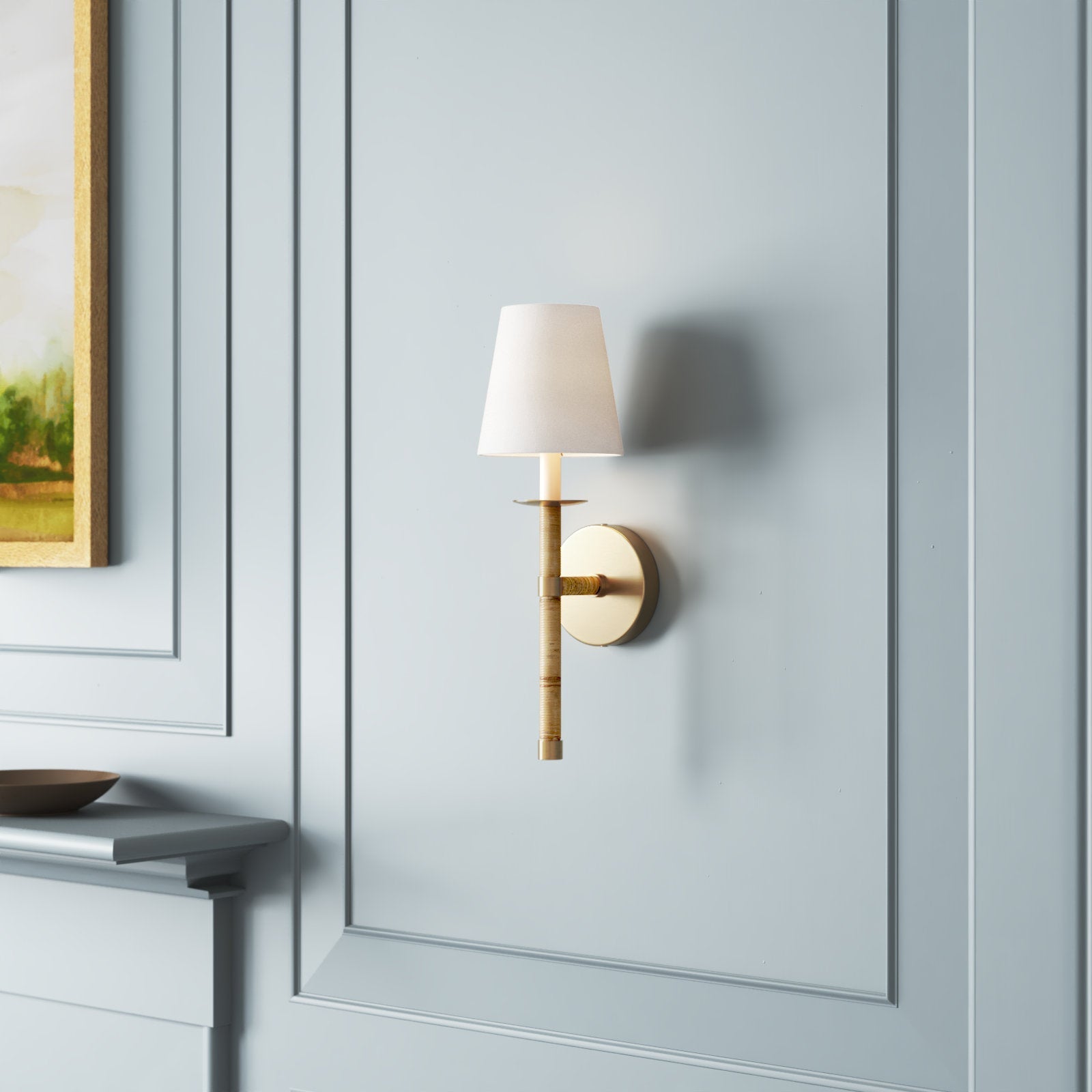 Freyza | Conoror Elegance Vintage Brass Fabric Wall Light – Vintage Bedroom Hallway