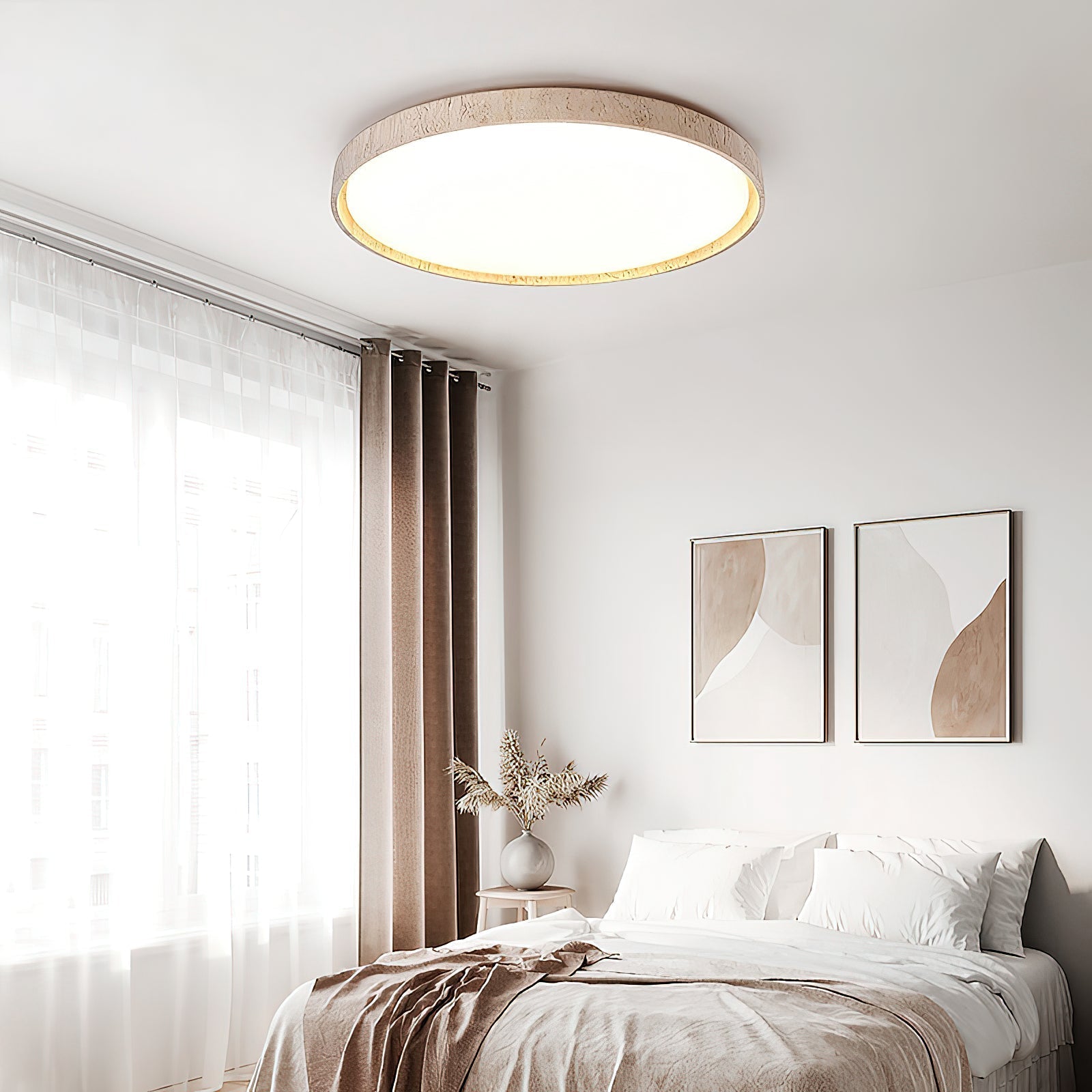 Freyza | Symiror Luminaire de plafond rond en travertin – Chambre, salon