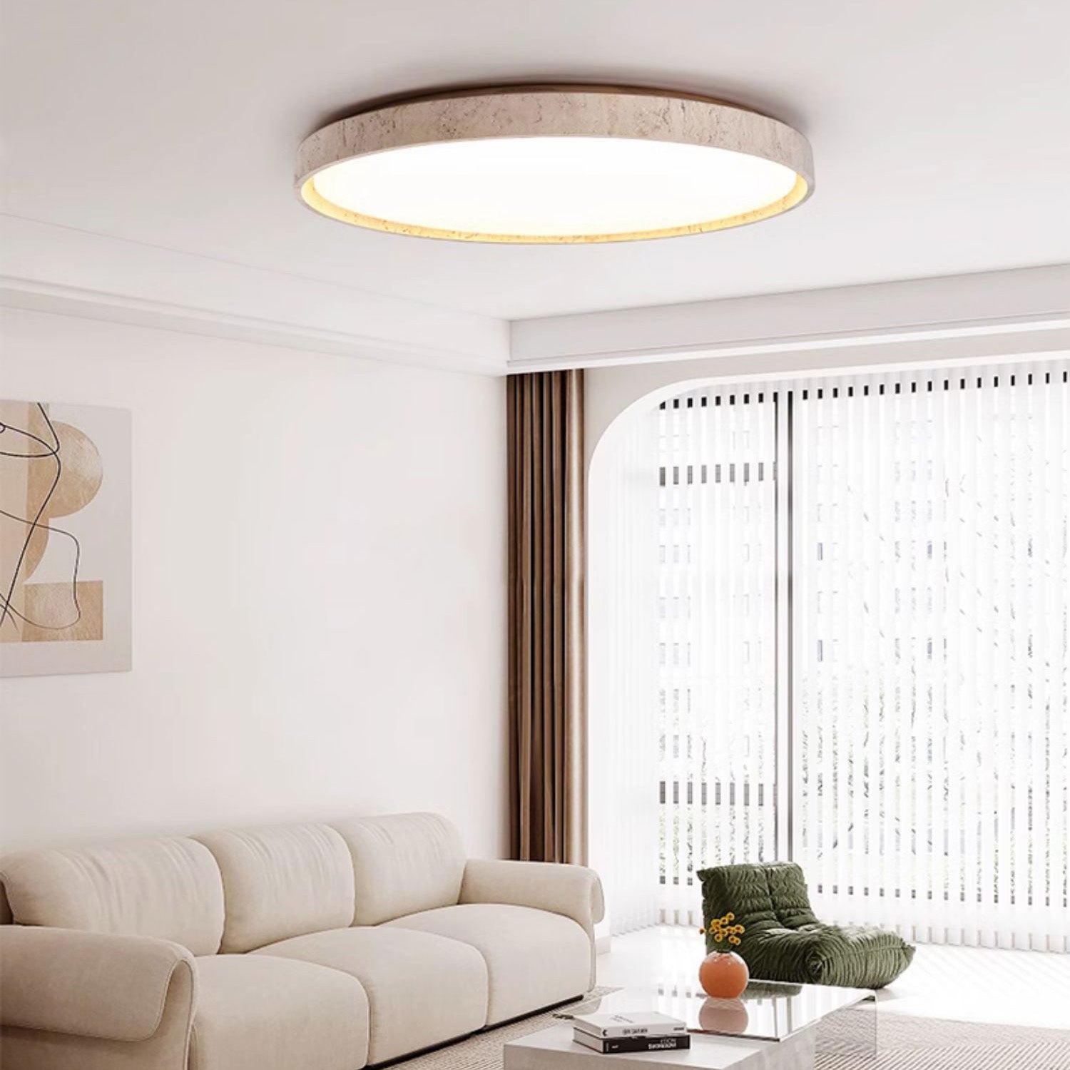 Freyza | Symiror Luminaire de plafond rond en travertin – Chambre, salon