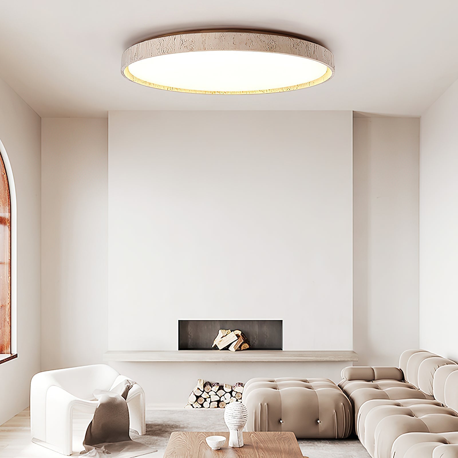 Freyza | Symiror Luminaire de plafond rond en travertin – Chambre, salon