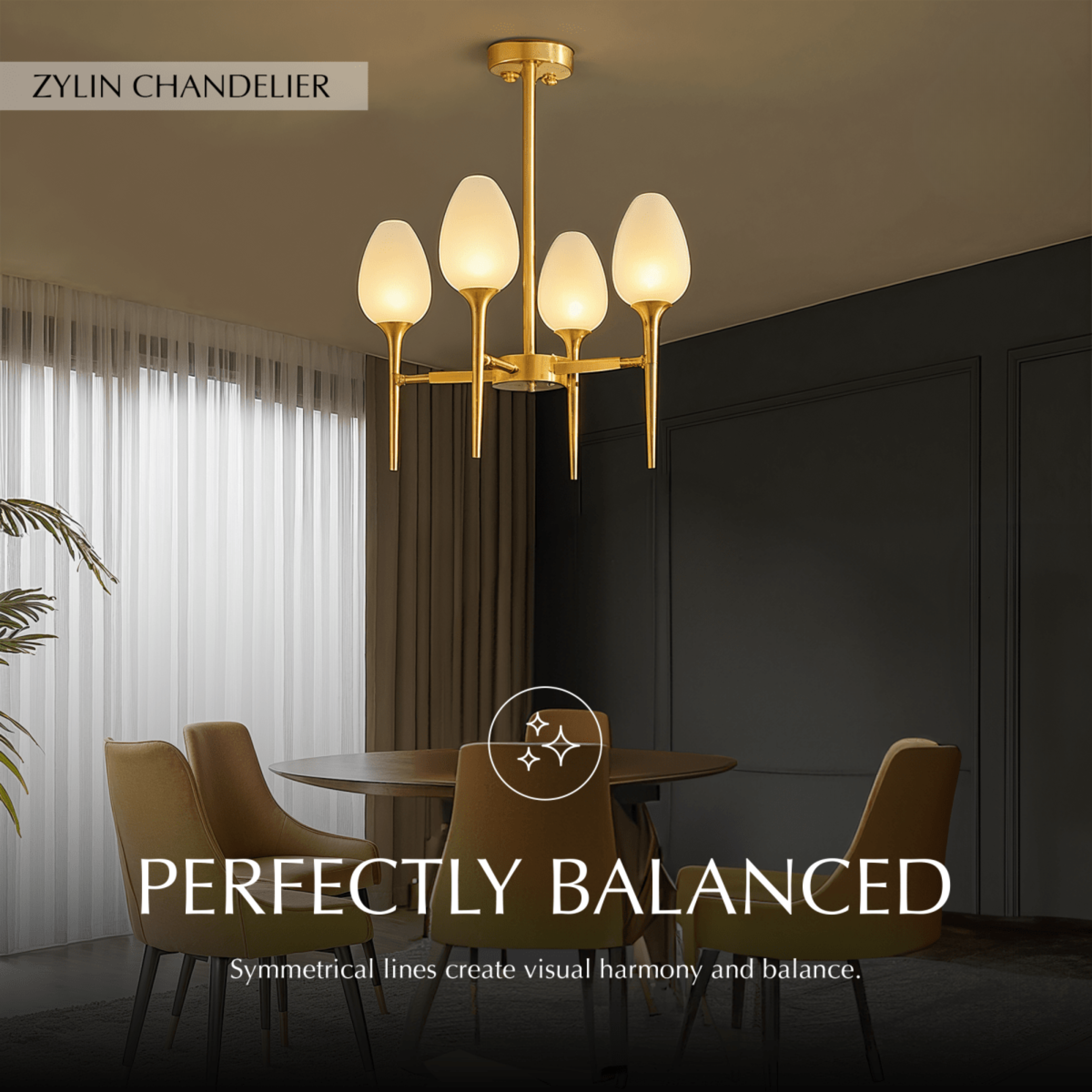 Freyza - Elegant Gold Copper Modern Chandelier Light Fixture