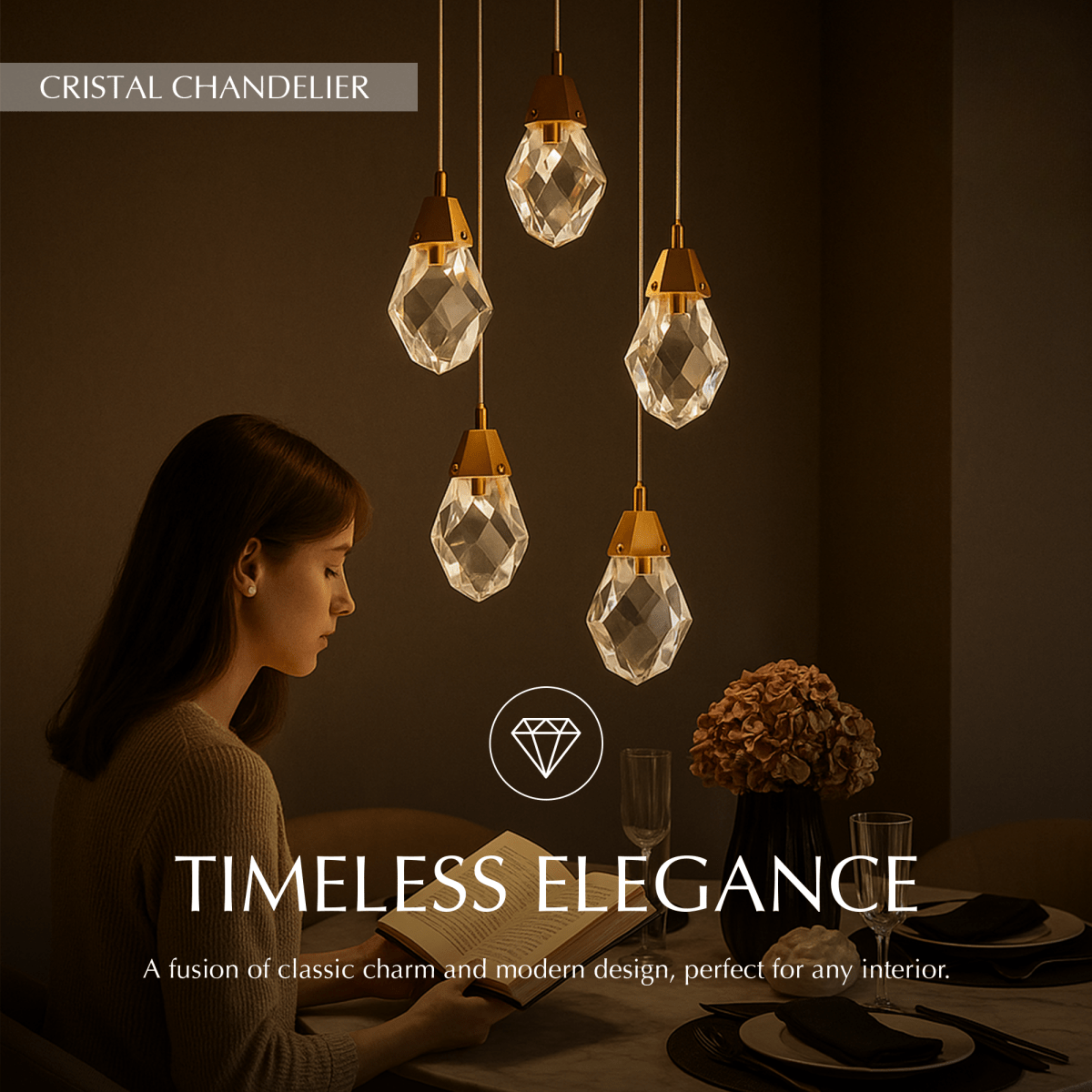 Freyza - Elegant Modern Crystal Chandelier Light Fixture