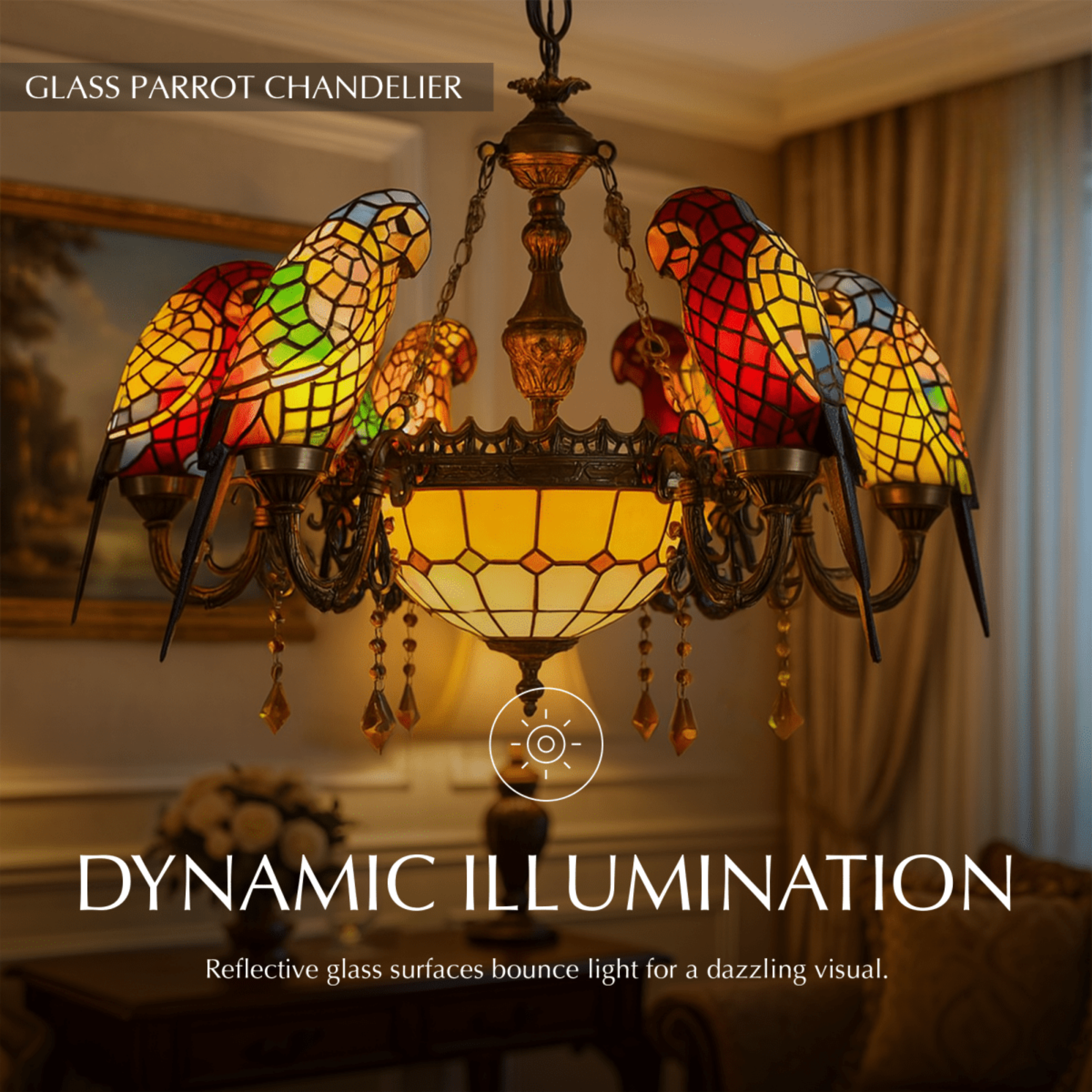 Freyza - Elegant Rustic Glass Dining Room Chandelier Light