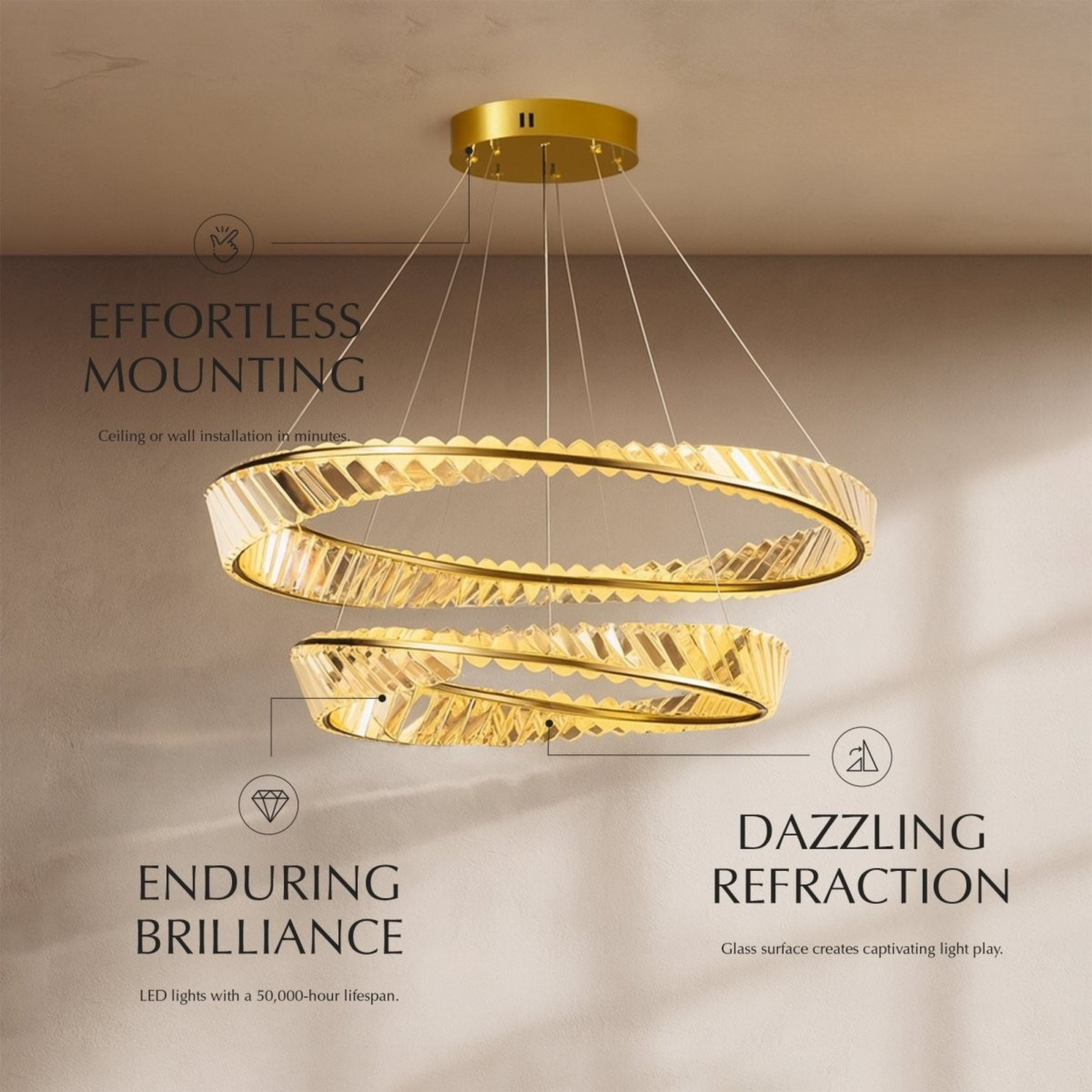 Freyza - Luminara | Elegant Modern 2-Tier Crystal Chandelier Light Fixture