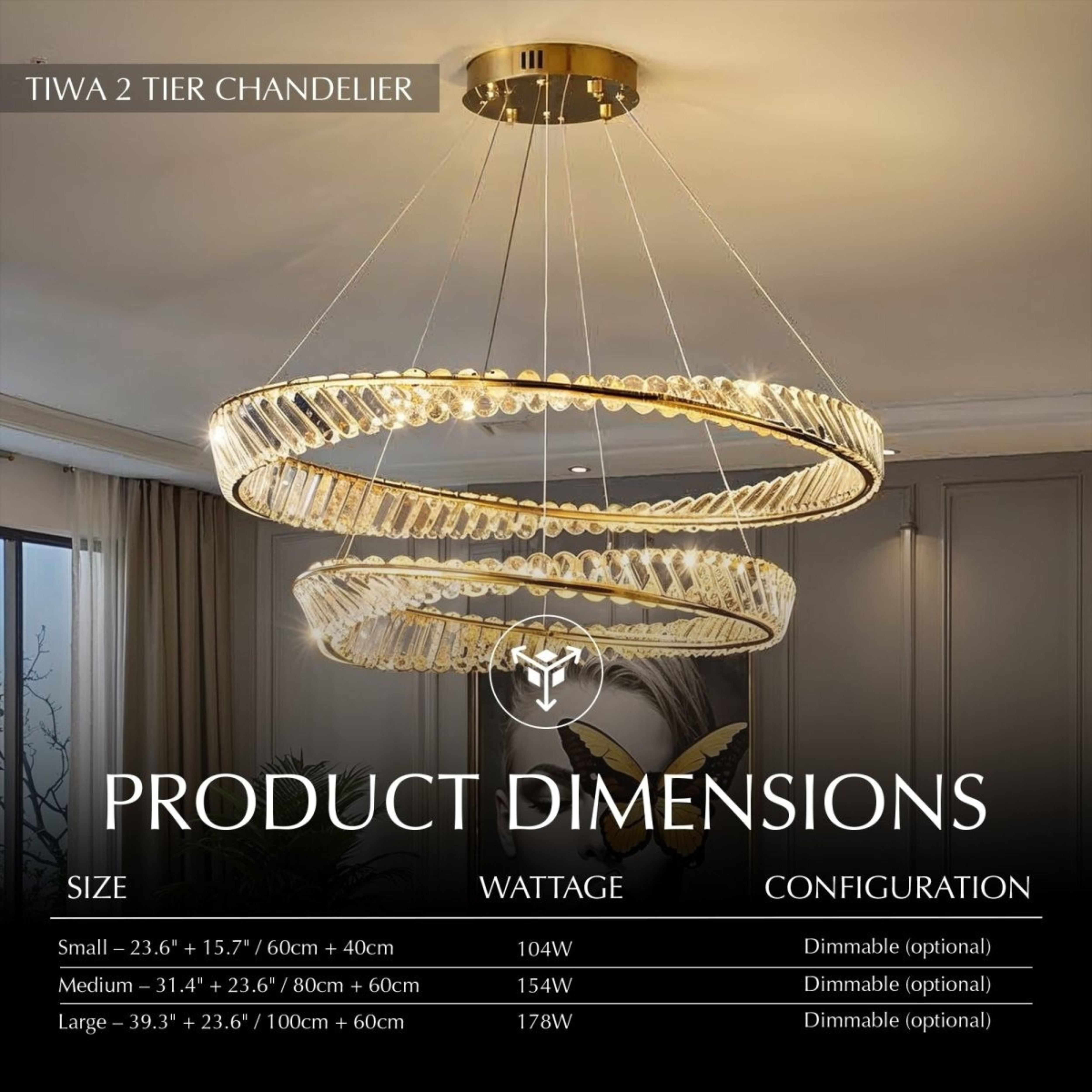 Freyza - Luminara | Elegant Modern 2-Tier Crystal Chandelier Light Fixture
