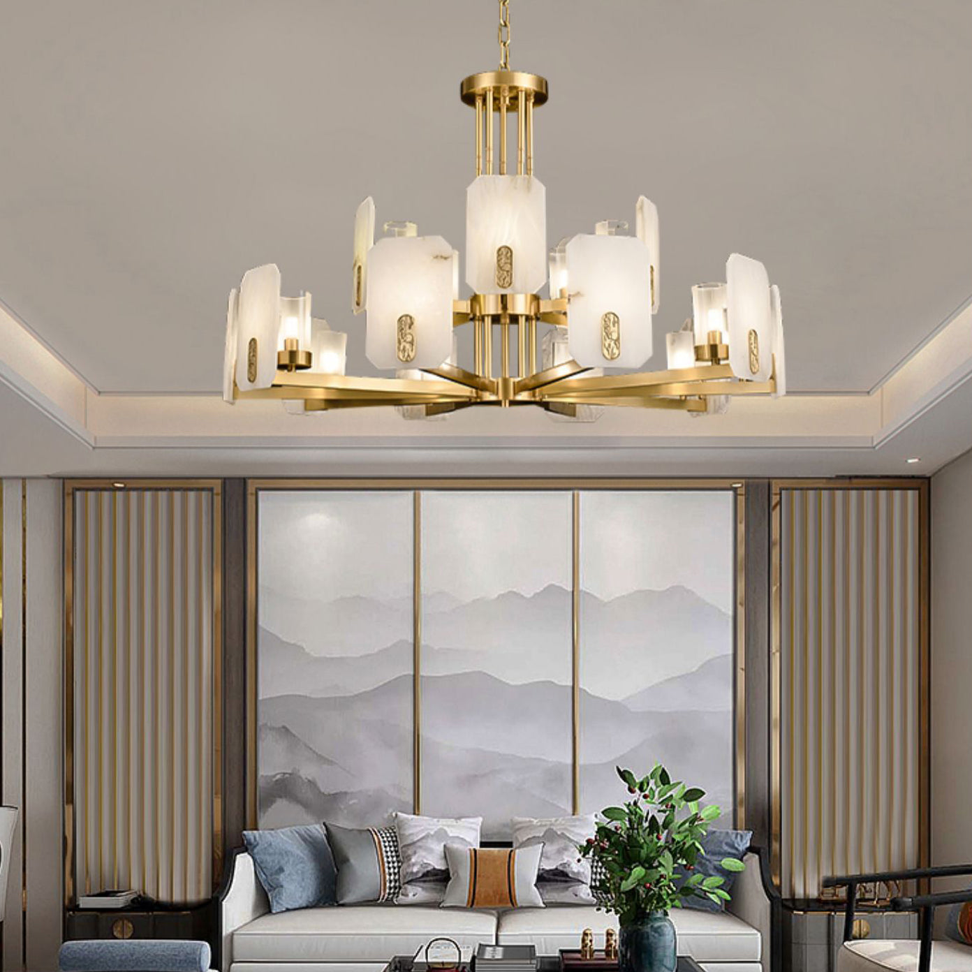 Freyza | Lustre en laiton luxueux postmoderne Aursorion – Salle à manger et salon modernes