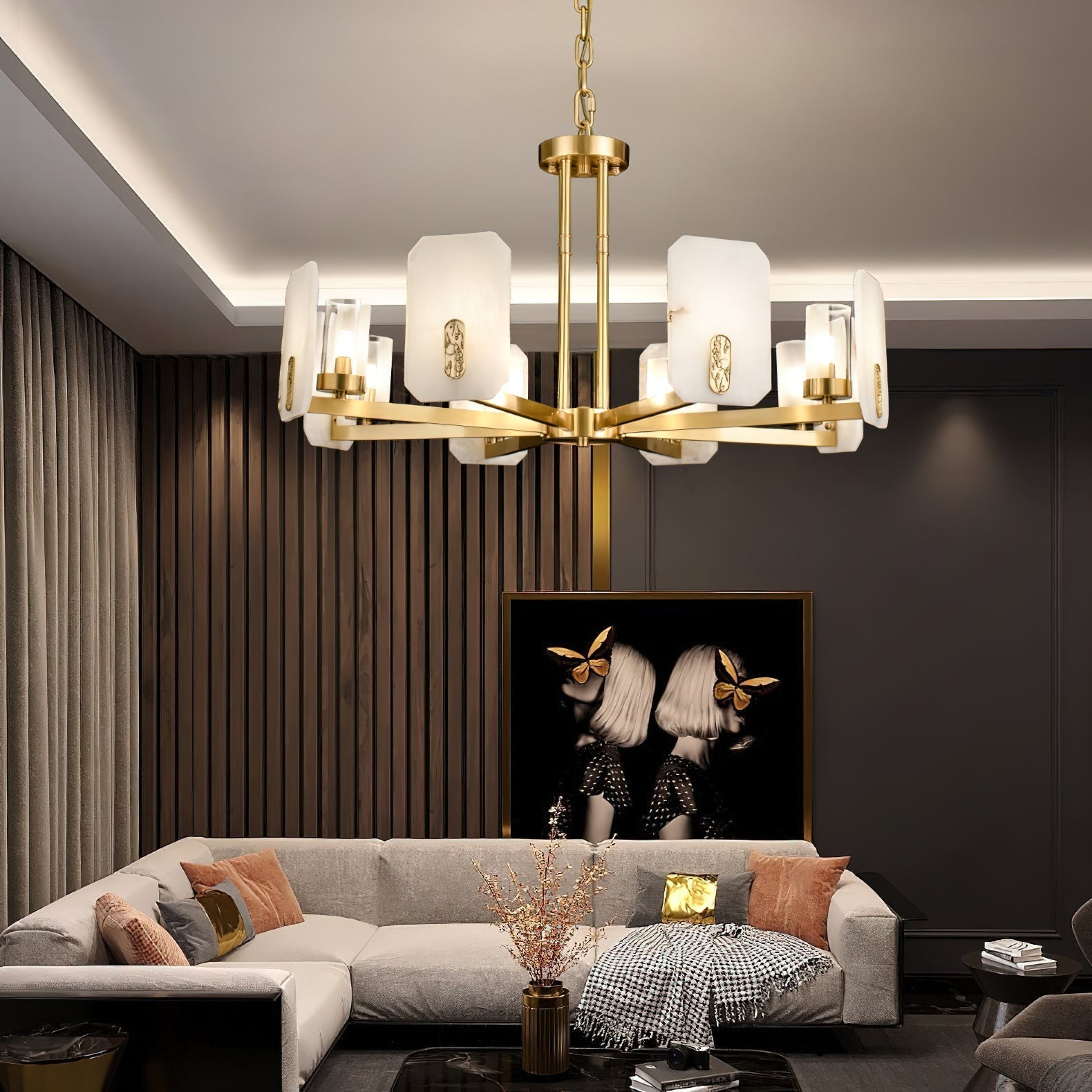 Freyza | Lustre en laiton luxueux postmoderne Aursorion – Salle à manger et salon modernes