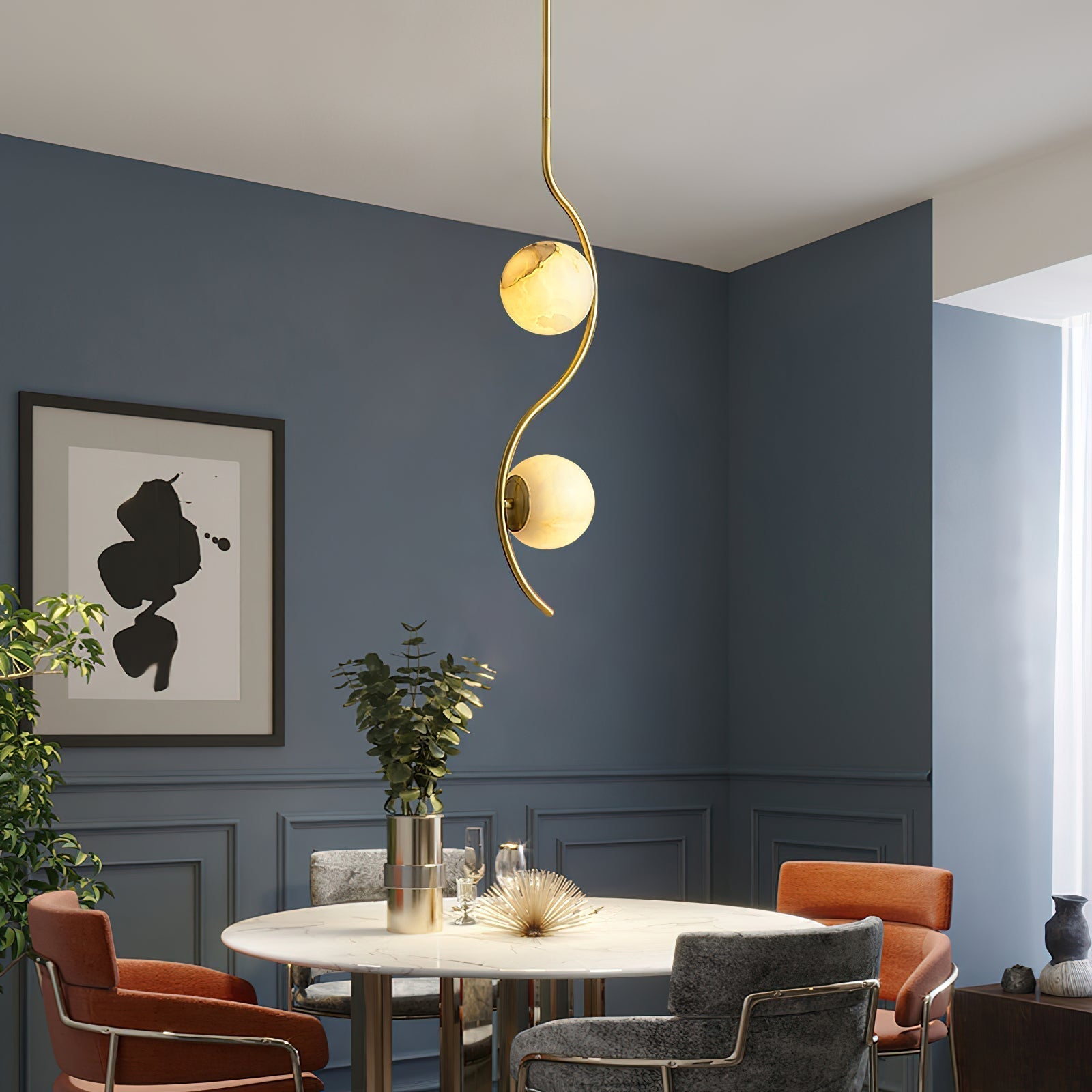 Freyza | Civenan Curved Alabaster Pendant Light – Kitchen Dining Room