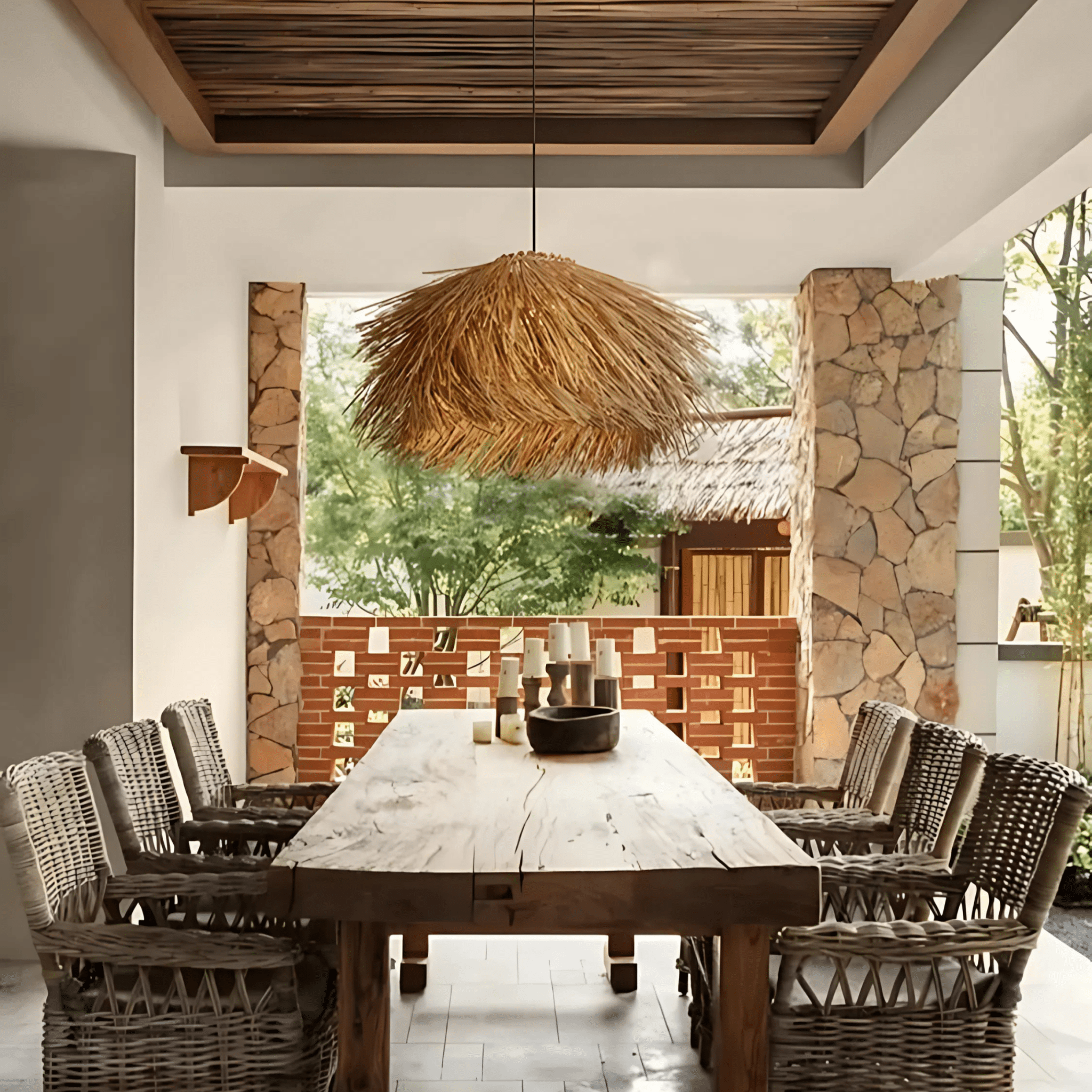Freyza - ValenciaRattan | Elegant Natural Bohemian Kitchen Pendant Light Fixture