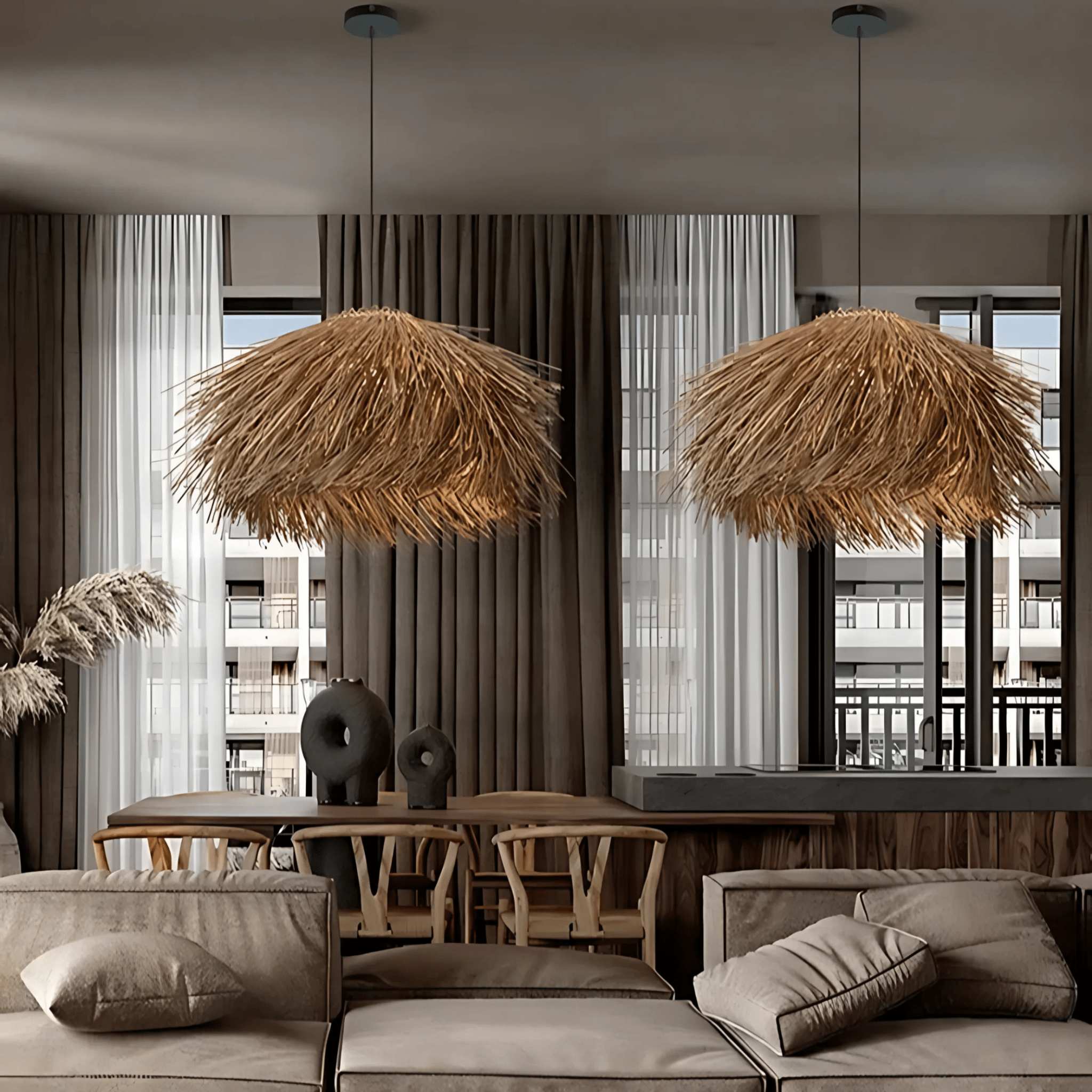 Freyza - ValenciaRattan | Elegant Natural Bohemian Kitchen Pendant Light Fixture