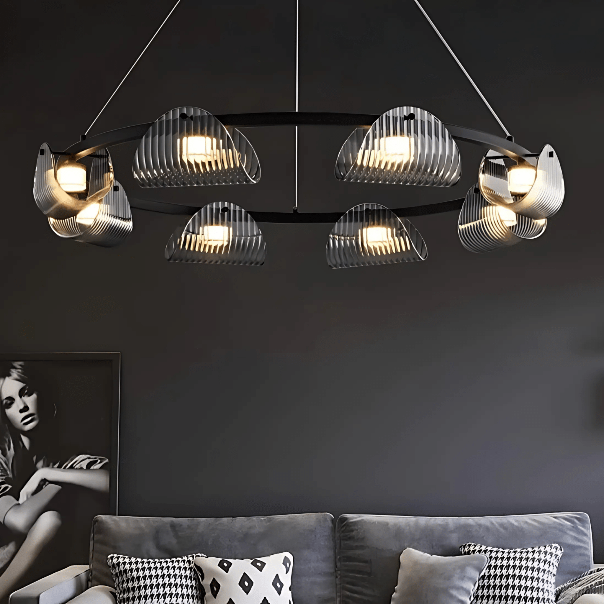Freyza - Valhalla | Elegant Black Minimalist Industrial Chandelier Light