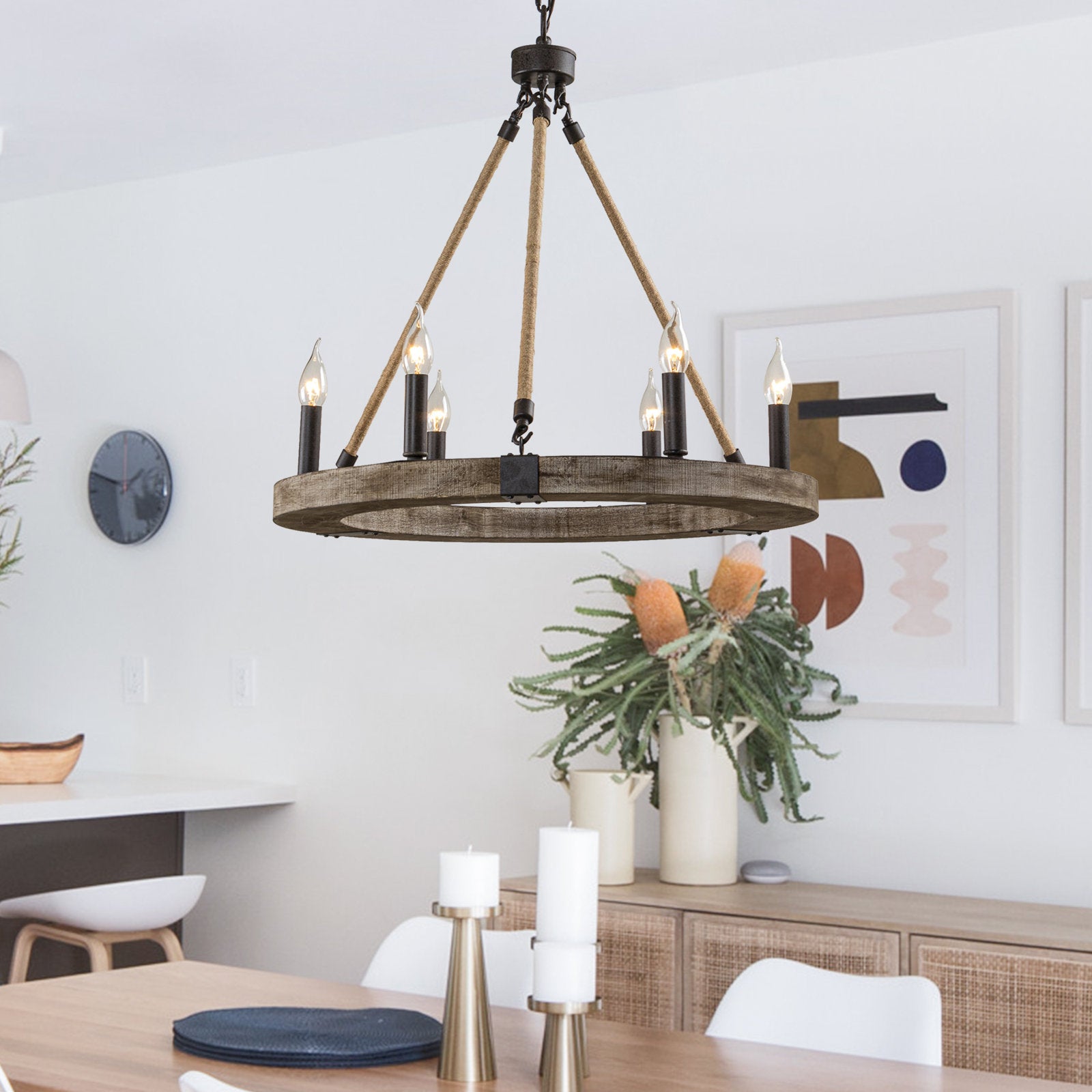 Freyza | Mysilora Vintage-Industrie-Holzkronleuchter – Industrielles Esszimmer, Wohnzimmer