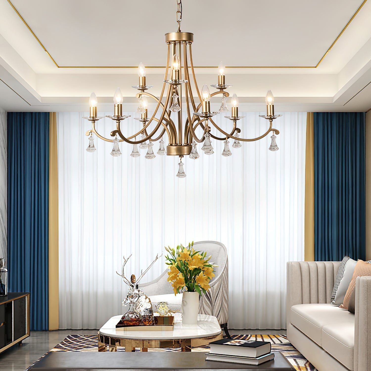 Freyza | Cuvenara Postmodern Luxury Brass Crystal Chandelier – Modern Dining Room Living Room