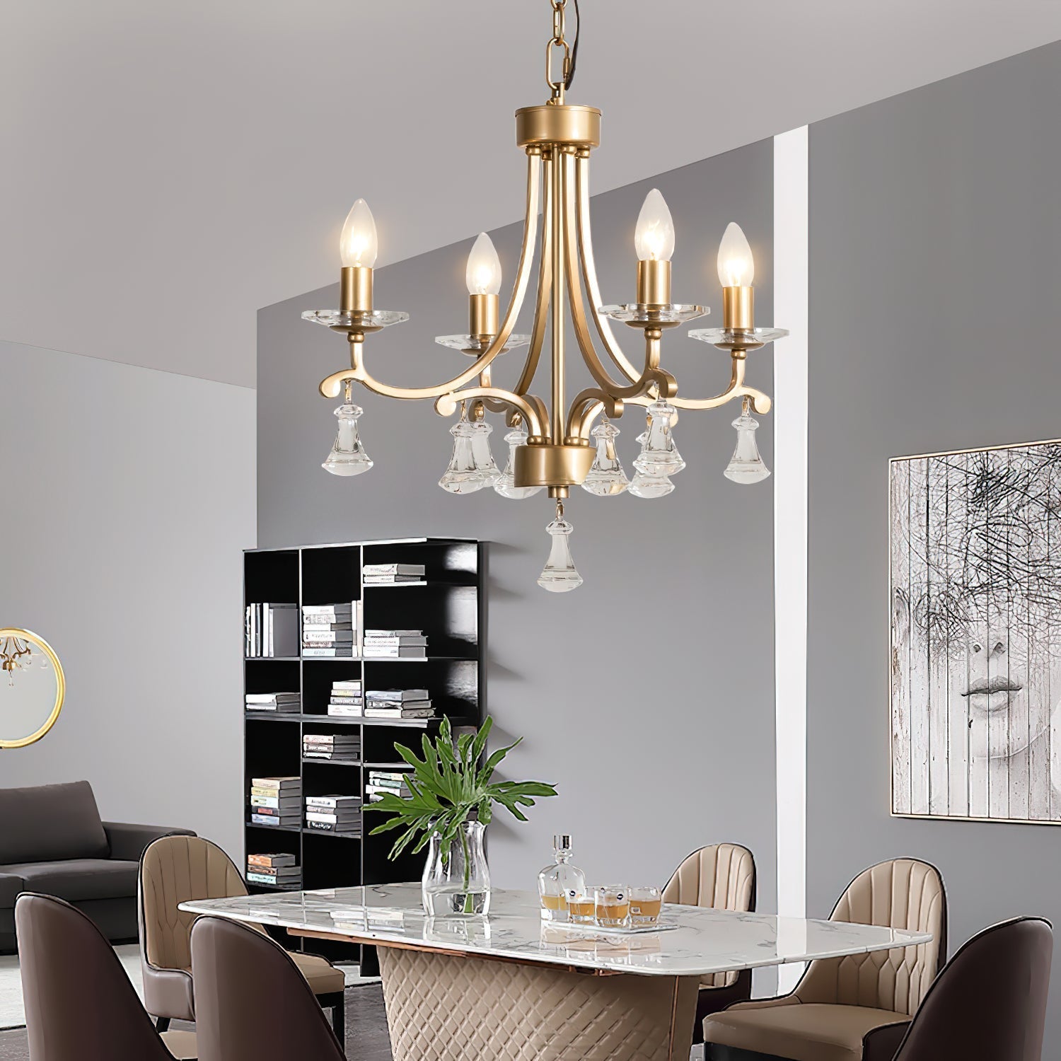 Freyza | Cuvenara Postmodern Luxury Brass Crystal Chandelier – Modern Dining Room Living Room