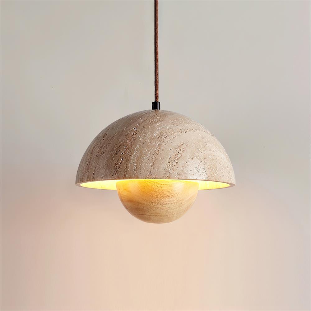 Freyza | Suspension en travertin Ritta, luminaire suspendu en bois – Cuisine, salle à manger
