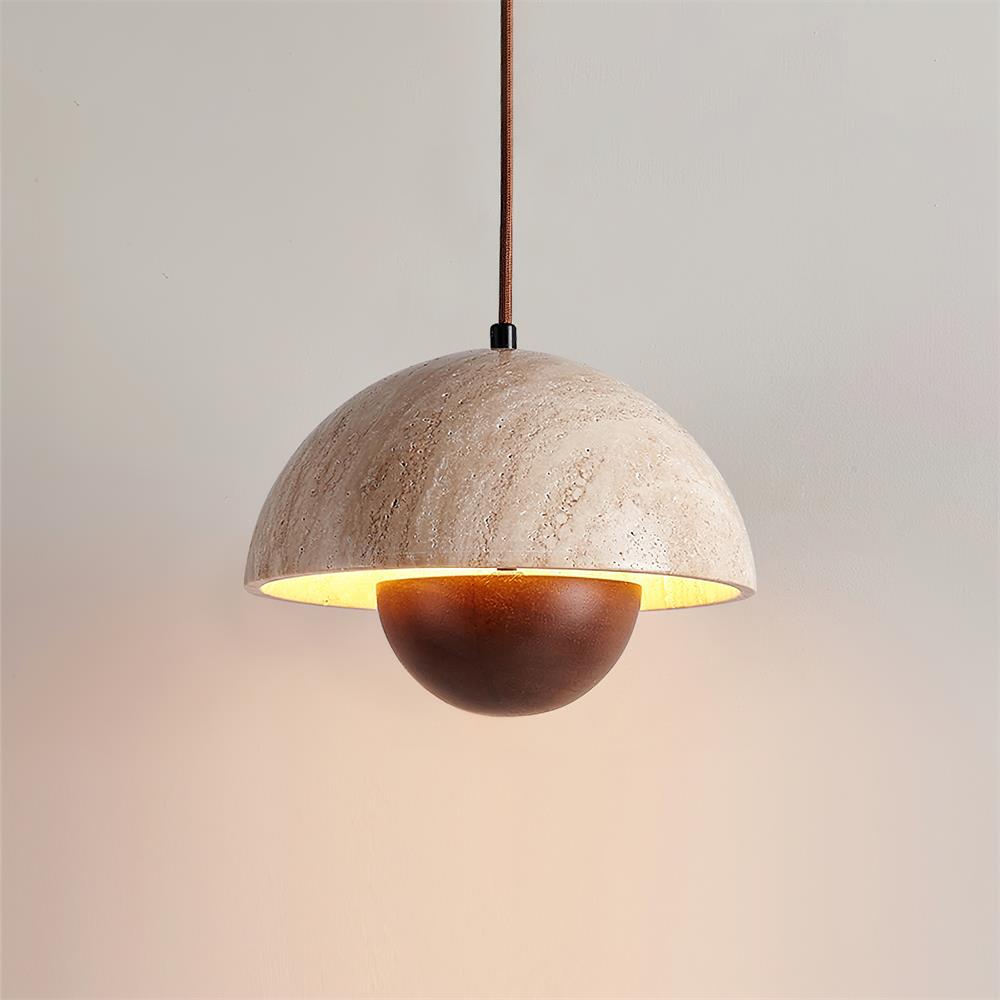 Freyza | Suspension en travertin Ritta, luminaire suspendu en bois – Cuisine, salle à manger
