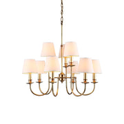 Freyza - Vintage Brass Chandelier Light with Adjustable Height & Fabric Shades for Elegant Indoor Ambiance