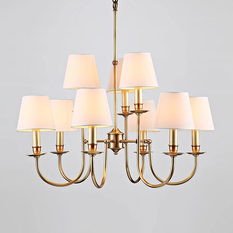 Freyza - Vintage Brass Chandelier Light with Adjustable Height & Fabric Shades for Elegant Indoor Ambiance