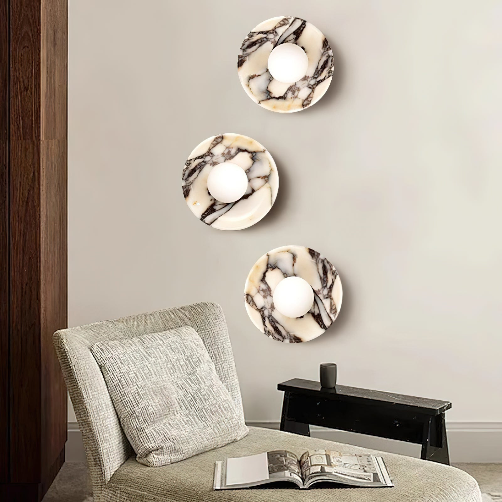 Freyza | Cacariel-Marmor-Glas-Wandleuchte mit Glasmurmel – Schlafzimmer, Flur
