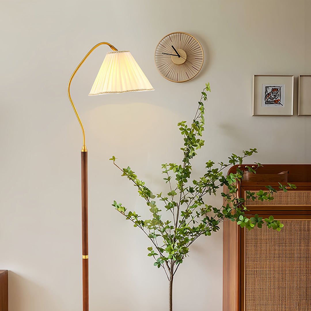 WalnutGlow | Modern Elegant Wood Standing Floor Lamp with Fabric Shade 0