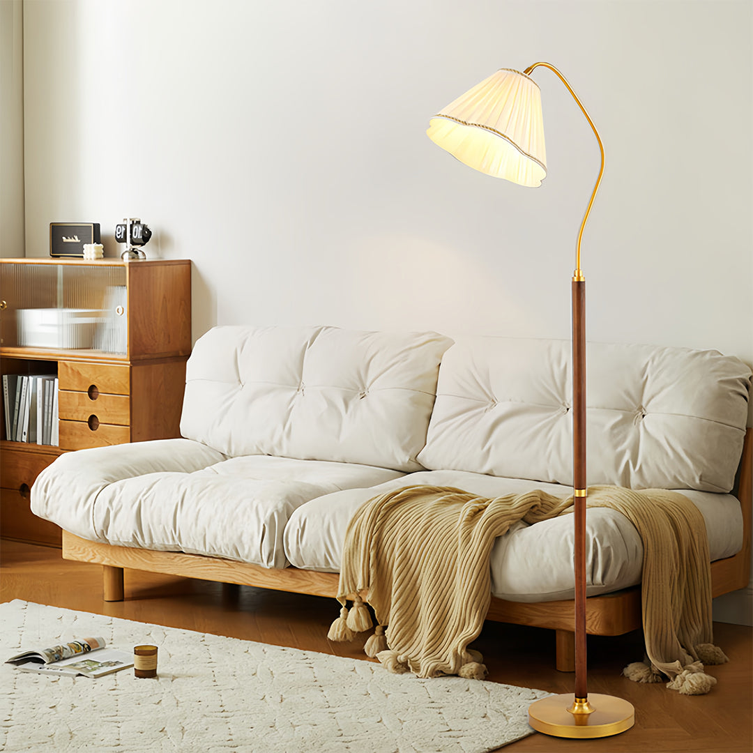 WalnutGlow | Modern Elegant Wood Standing Floor Lamp with Fabric Shade 1