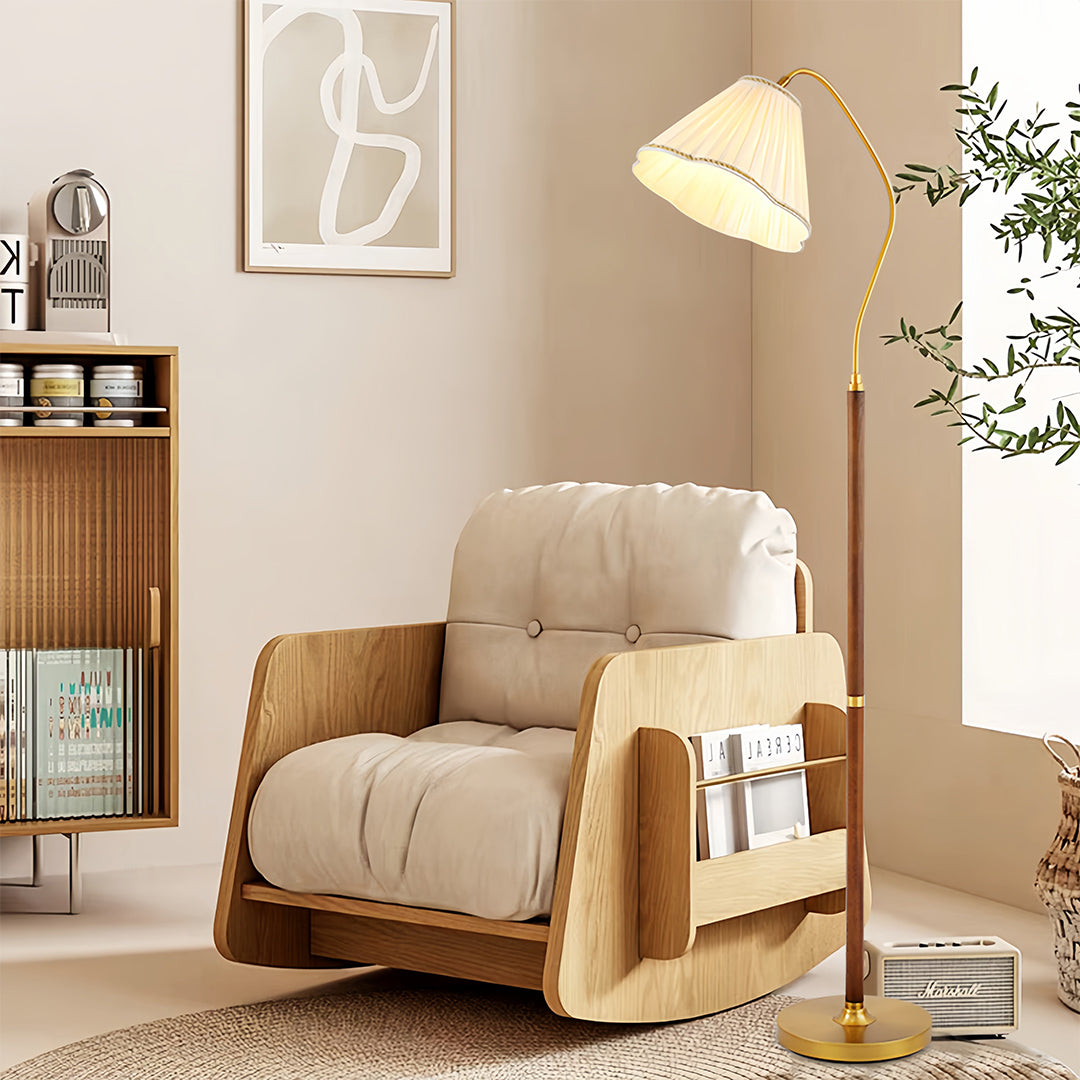 WalnutGlow | Modern Elegant Wood Standing Floor Lamp with Fabric Shade 2