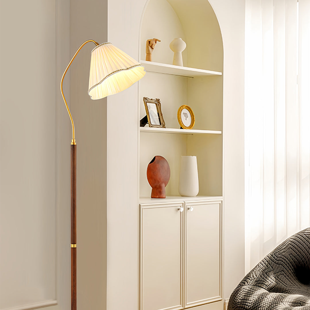 WalnutGlow | Modern Elegant Wood Standing Floor Lamp with Fabric Shade 3