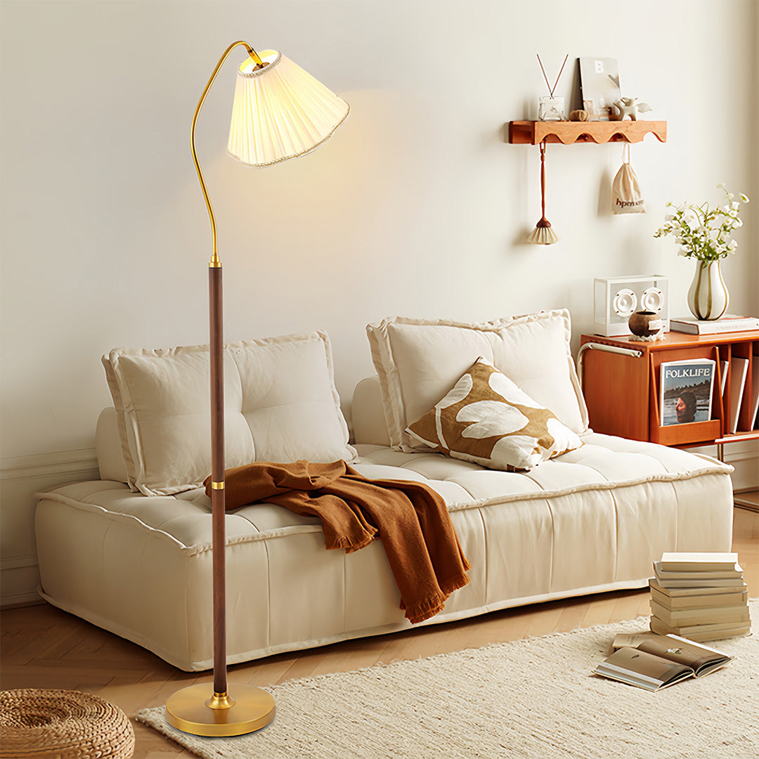 WalnutGlow | Modern Elegant Wood Standing Floor Lamp with Fabric Shade 4