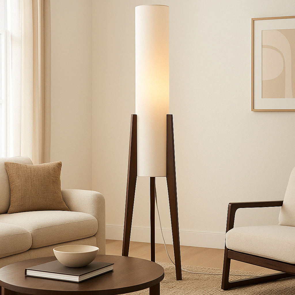Freyza - WalnutGlow | Stylish Modern Tripod Floor Lamp for Living Room Decor
