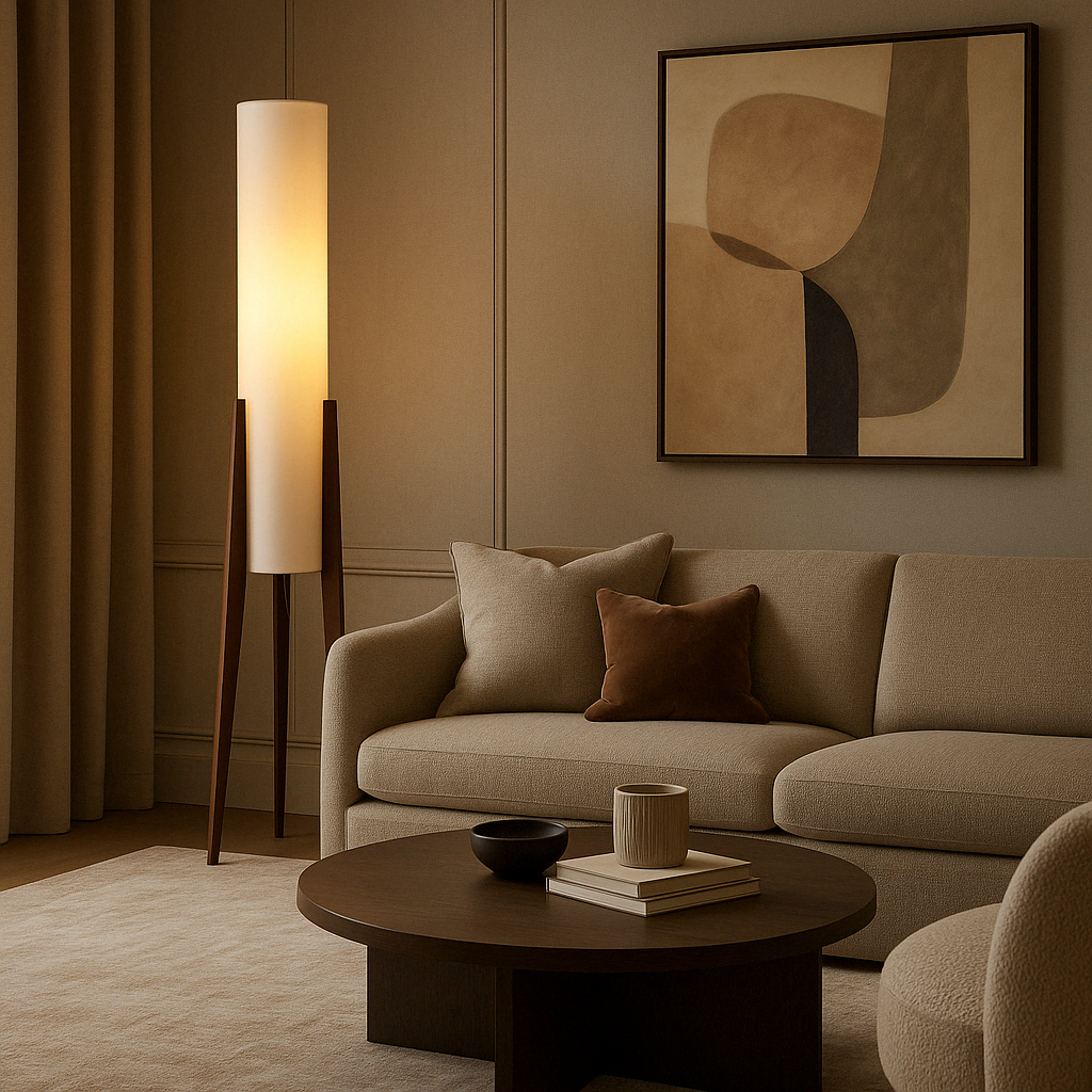 Freyza - WalnutGlow | Stylish Modern Tripod Floor Lamp for Living Room Decor