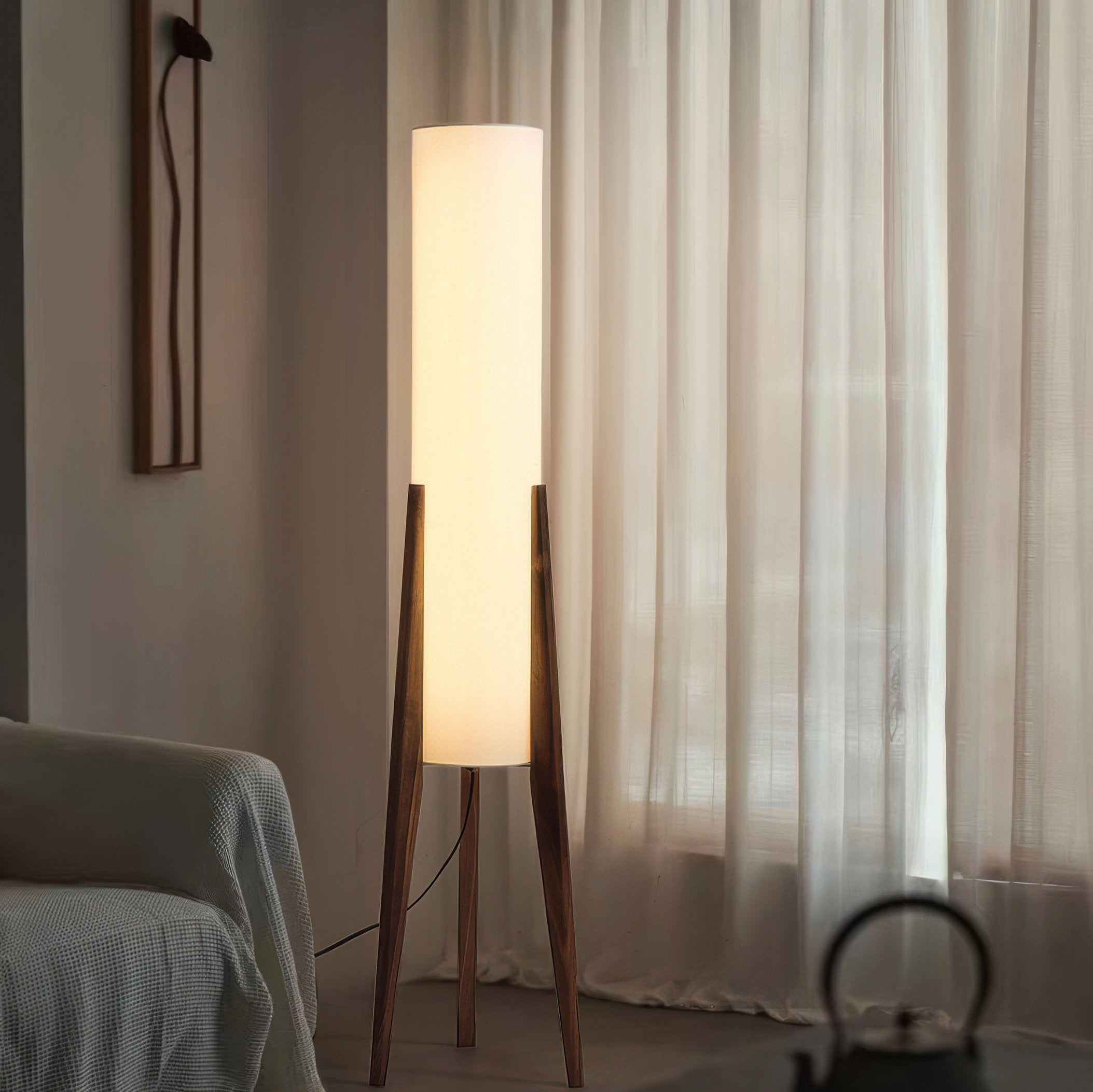 Freyza - WalnutGlow | Stylish Modern Tripod Floor Lamp for Living Room Decor