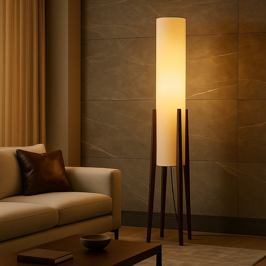 Freyza - WalnutGlow | Stylish Modern Tripod Floor Lamp for Living Room Decor