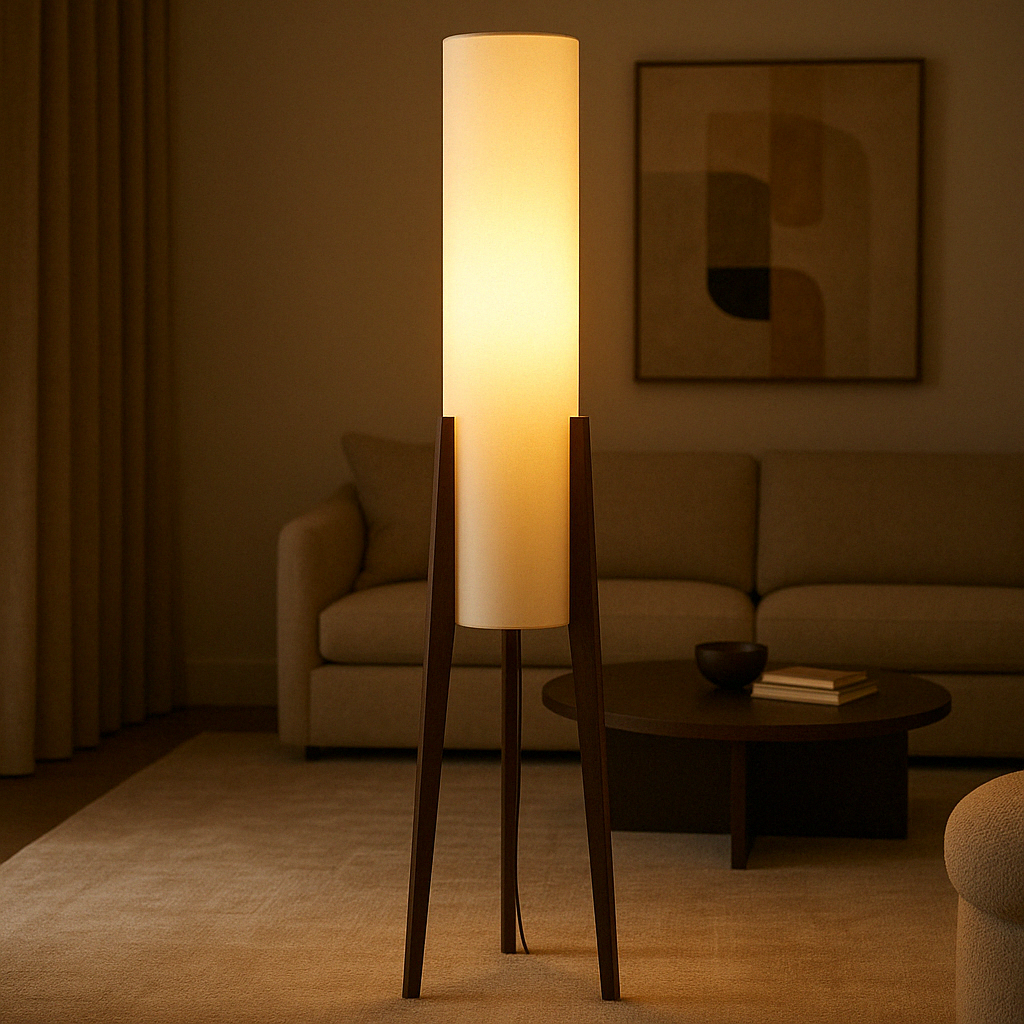 Freyza - WalnutGlow | Stylish Modern Tripod Floor Lamp for Living Room Decor