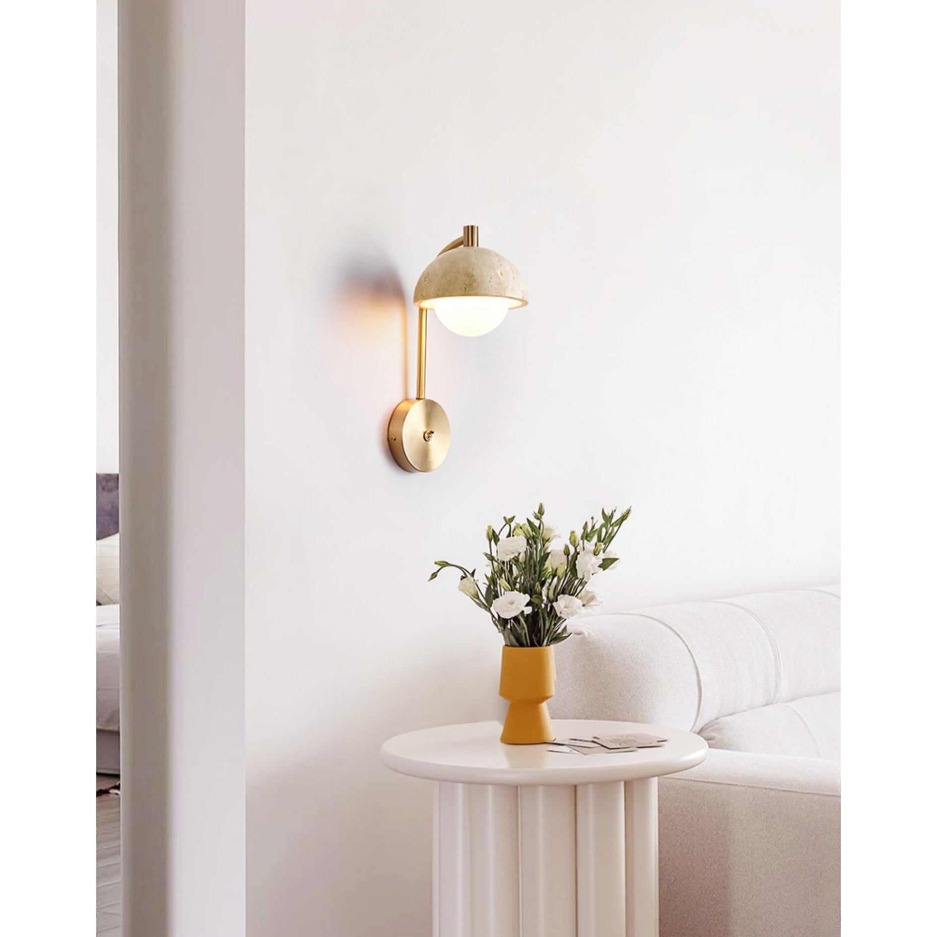 Freyza | Civarir Beige Travertine Wall Light – Bedroom Hallway