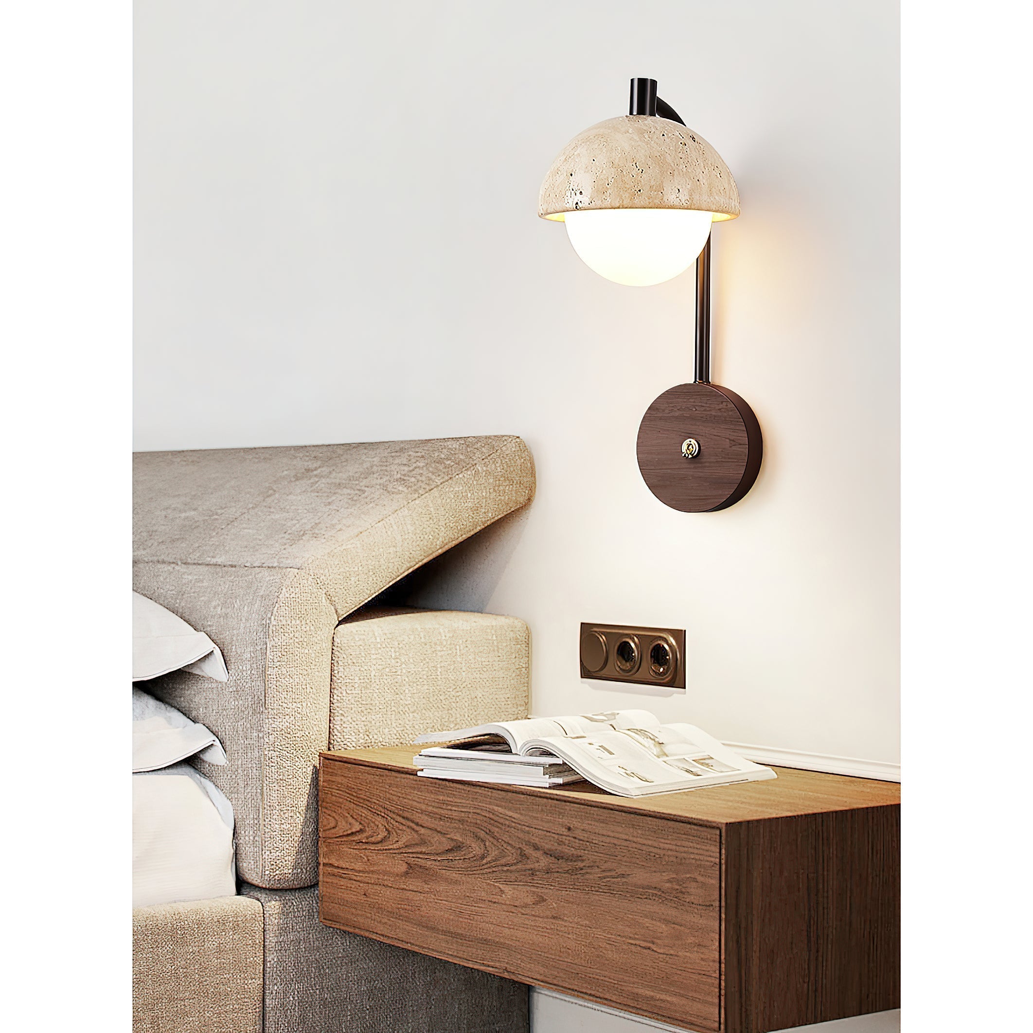 Freyza | Civarir Beige Travertine Wall Light – Bedroom Hallway