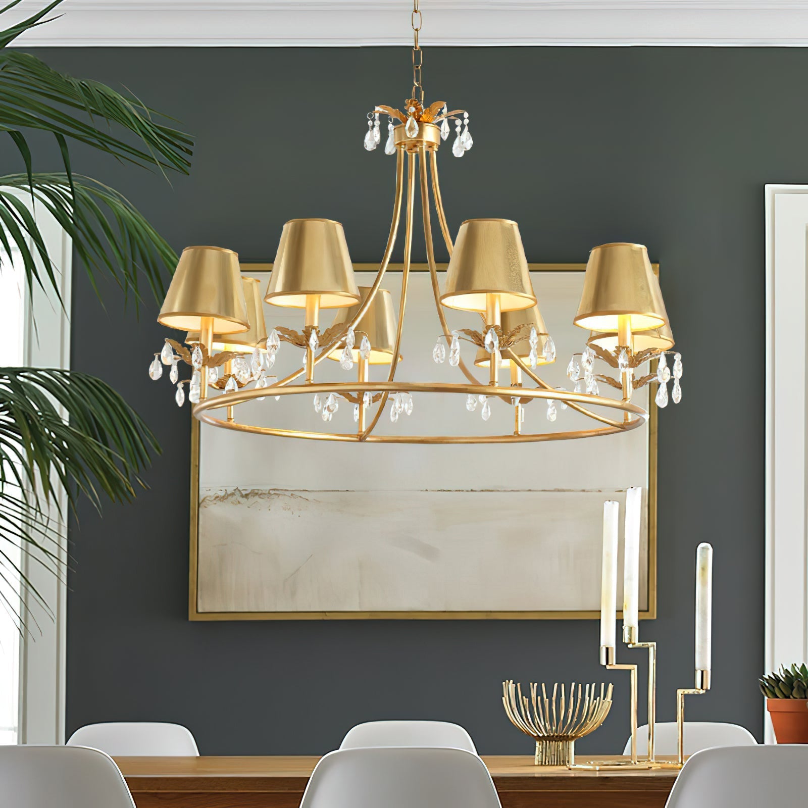 Freyza | Ivsilan Vintage Industrial Brass Crystal Chandelier – Industrial Dining Room Living Room