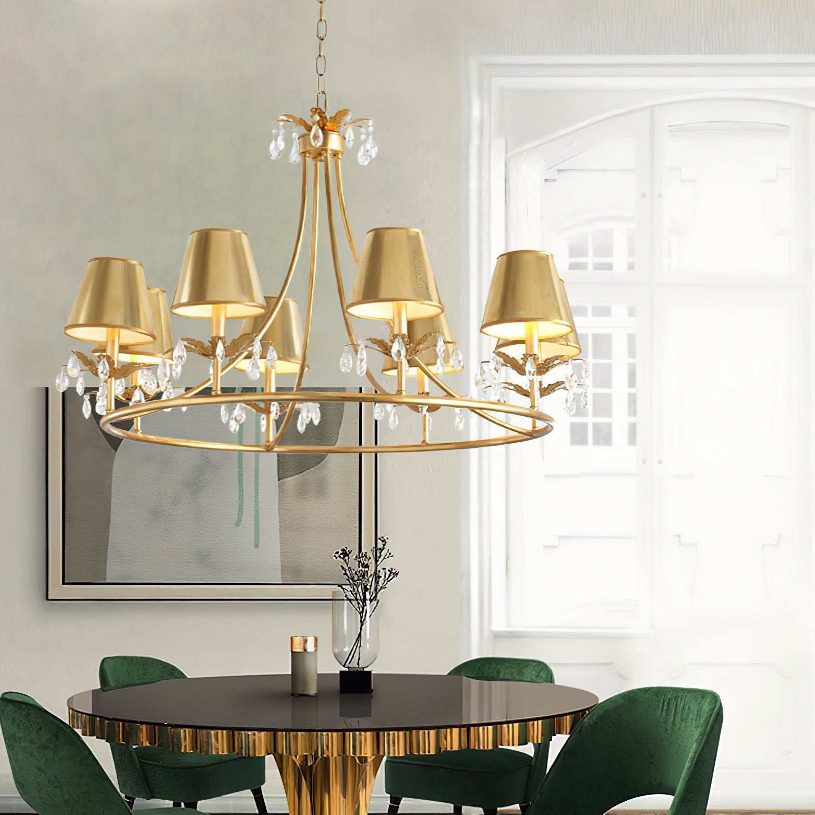 Freyza | Ivsilan Vintage Industrial Brass Crystal Chandelier – Industrial Dining Room Living Room