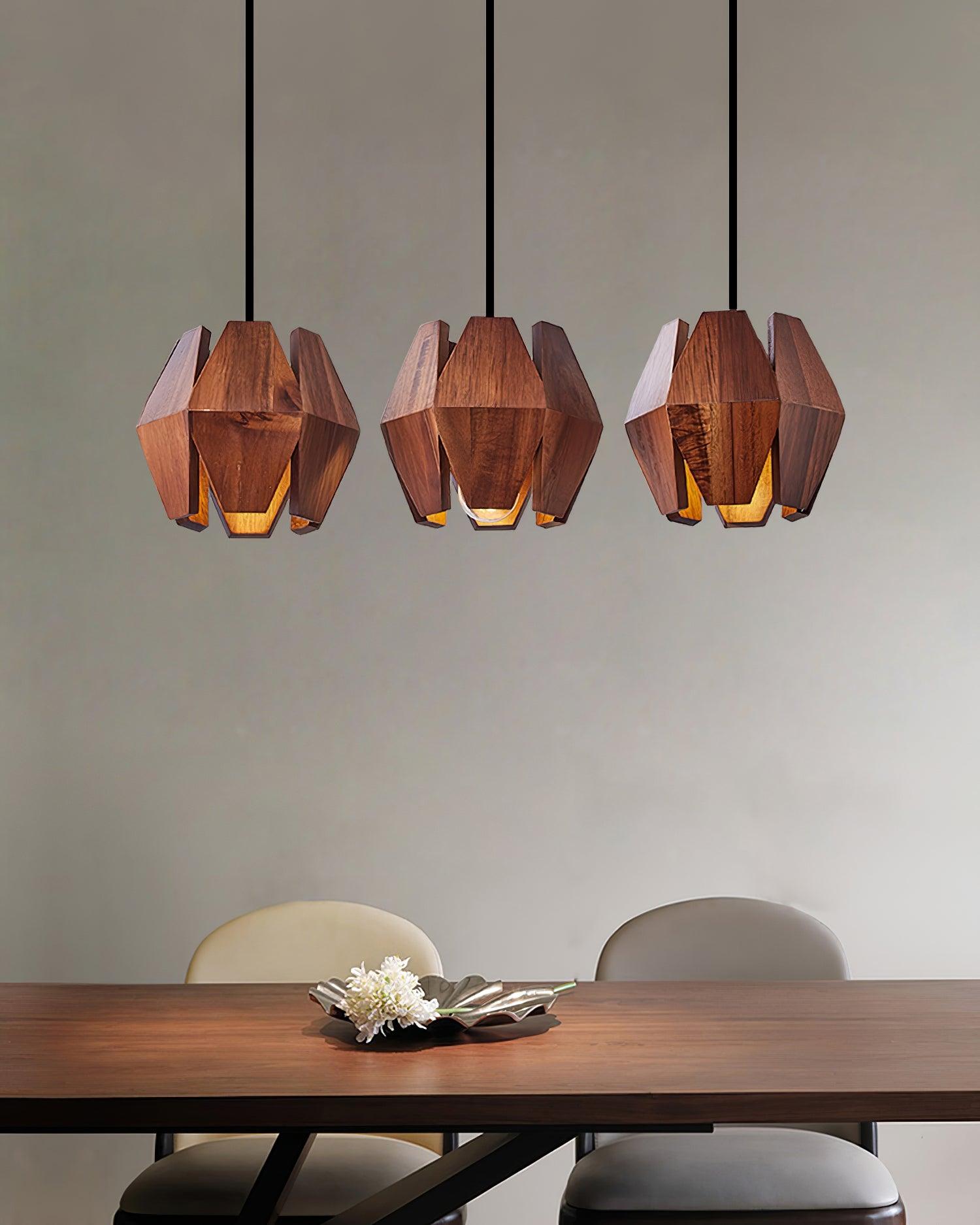 Freyza | Suspension géométrique en bois – Luminaire suspendu minimaliste pour cuisine et salle à manger
