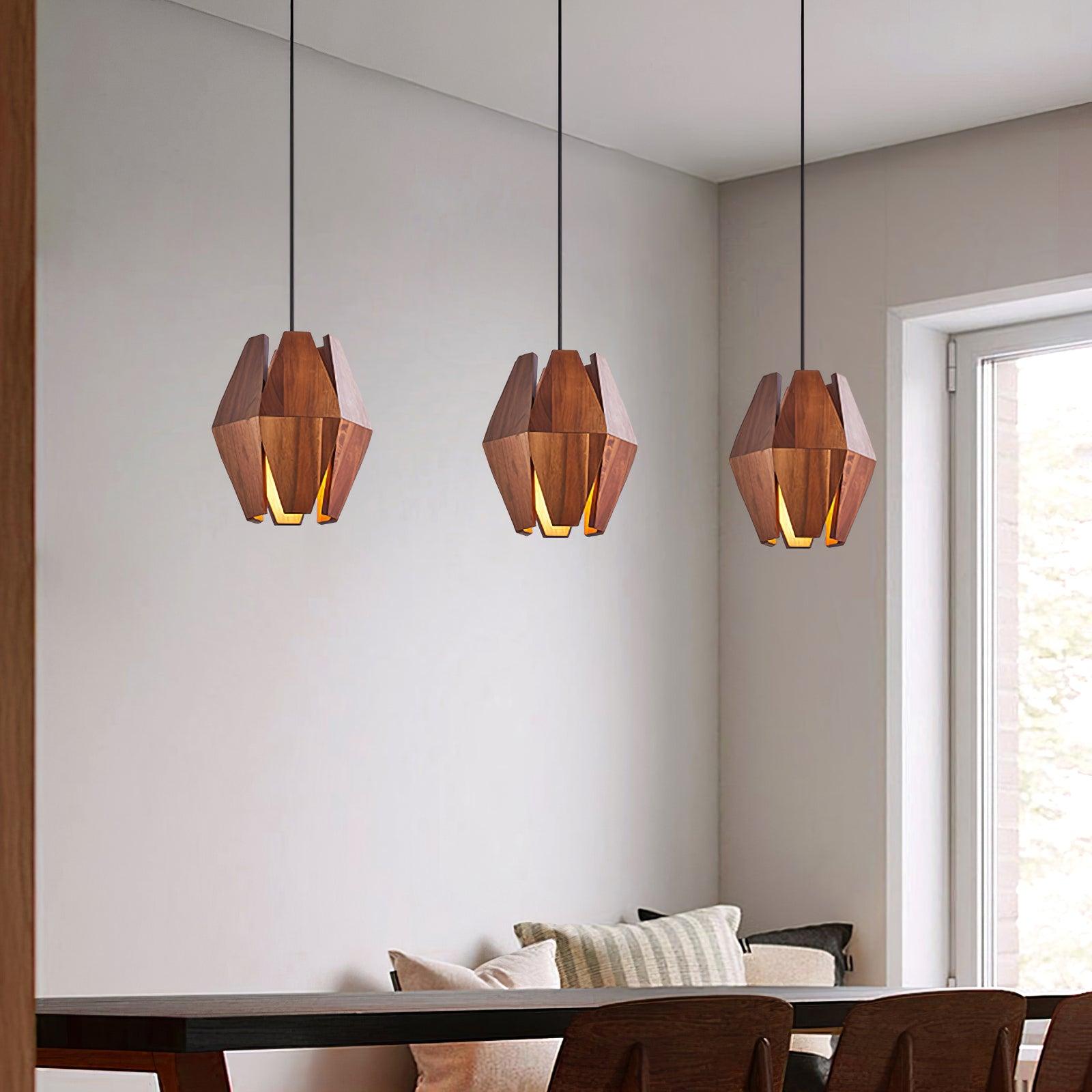Freyza | Suspension géométrique en bois – Luminaire suspendu minimaliste pour cuisine et salle à manger