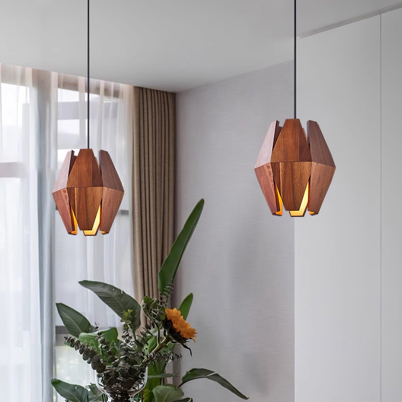 Freyza | Suspension géométrique en bois – Luminaire suspendu minimaliste pour cuisine et salle à manger