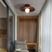 Wooden Flush Mount Ceiling Light with Spherical Fitting | Compact Design for Warm Ambiance 0