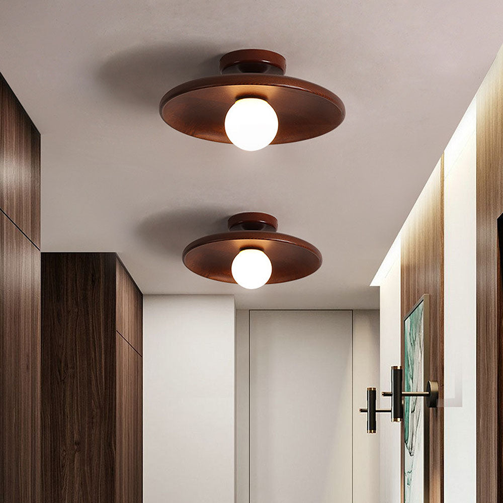 Wooden Flush Mount Ceiling Light with Spherical Fitting | Compact Design for Warm Ambiance 2