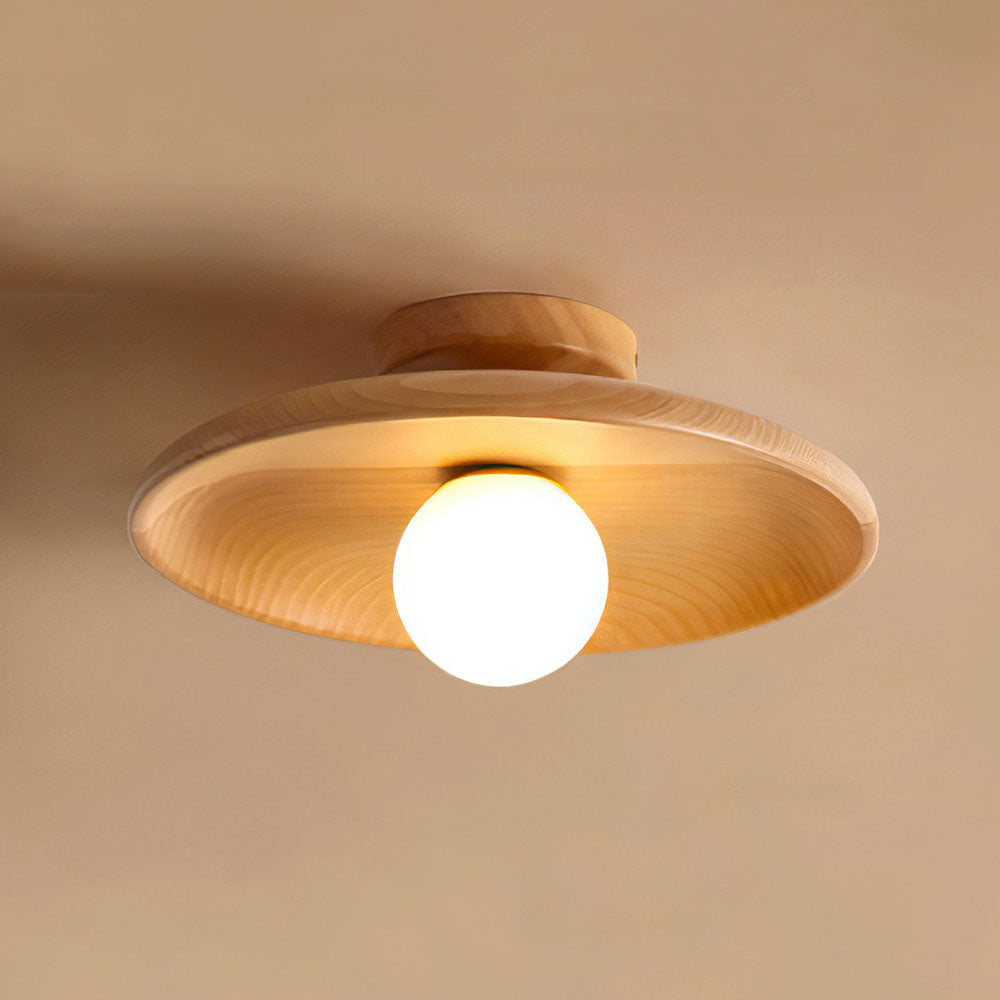 Wooden Flush Mount Ceiling Light with Spherical Fitting | Compact Design for Warm Ambiance 7