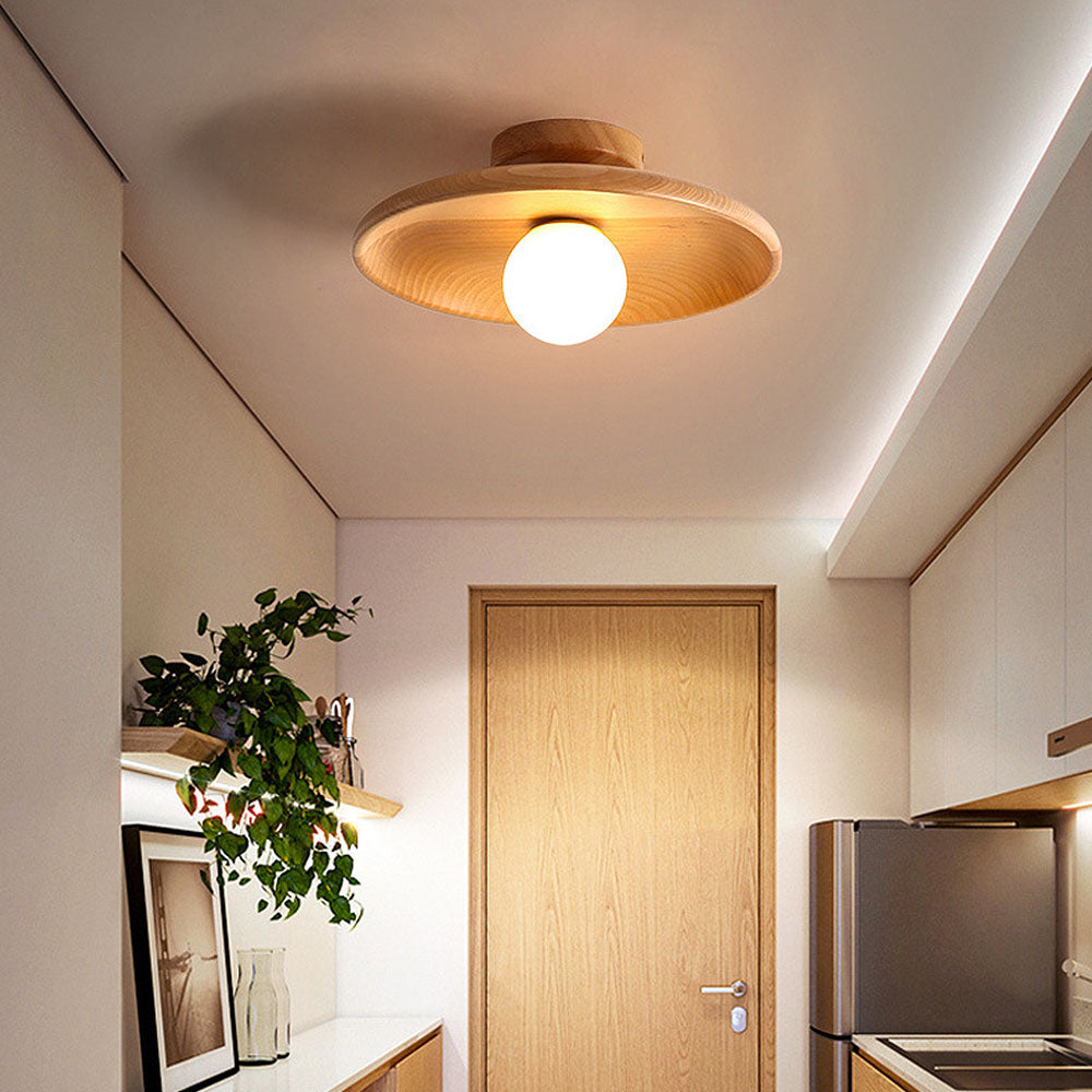 Wooden Flush Mount Ceiling Light with Spherical Fitting | Compact Design for Warm Ambiance 8