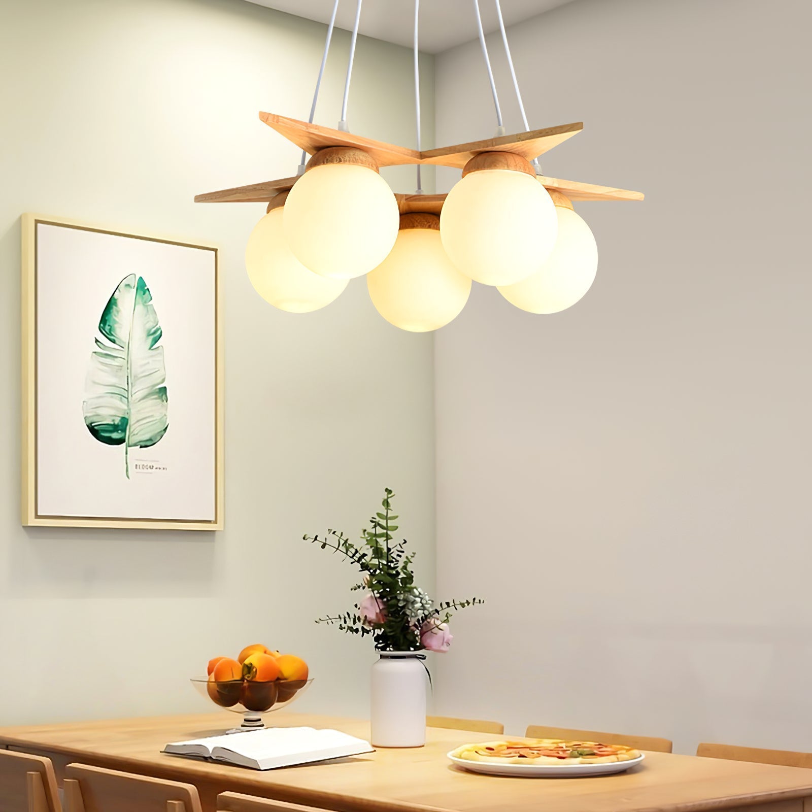 Freyza | Zothaus Star Glass Glass Wood Chandelier – Dining Room Living Room