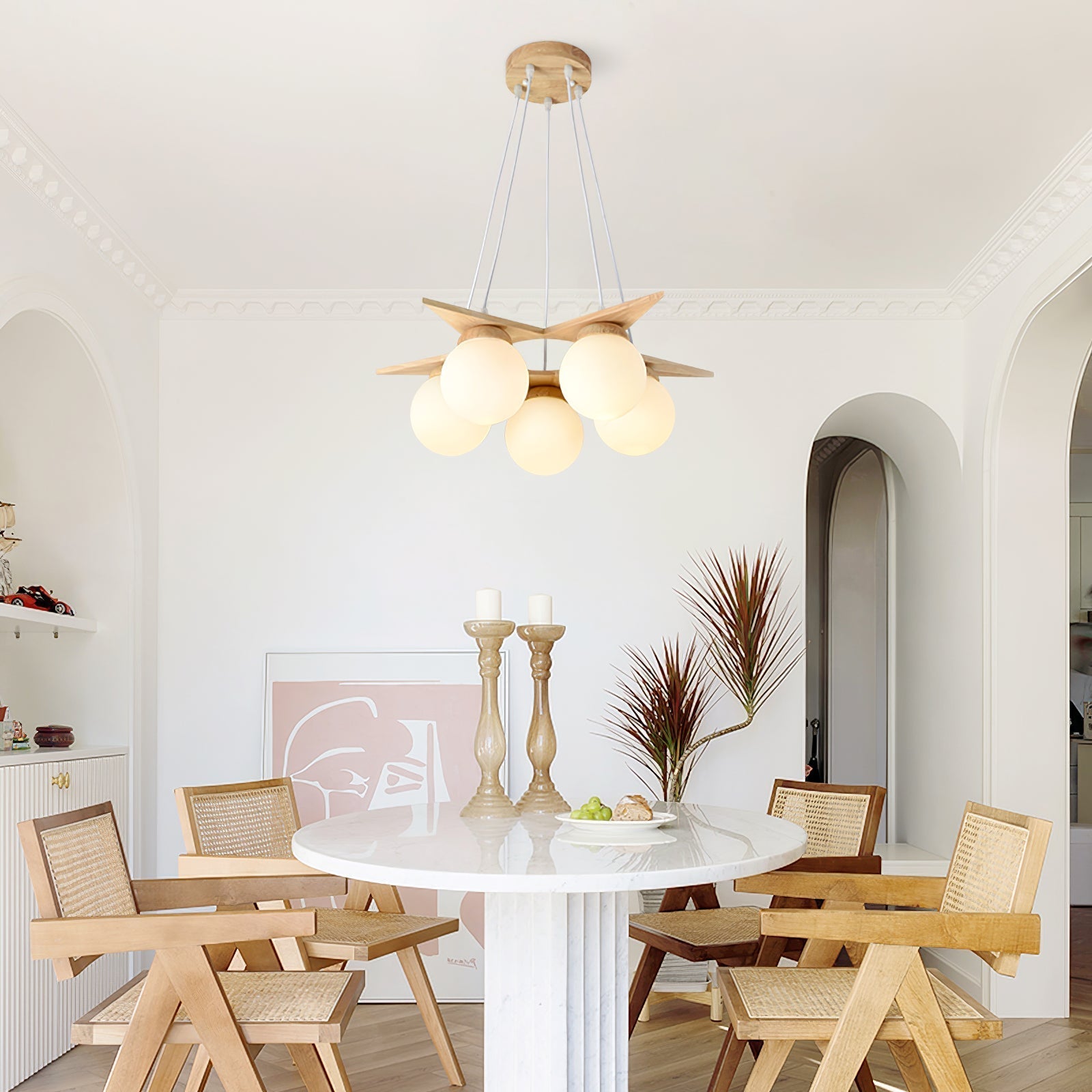 Freyza | Zothaus Star Glass Glass Wood Chandelier – Dining Room Living Room