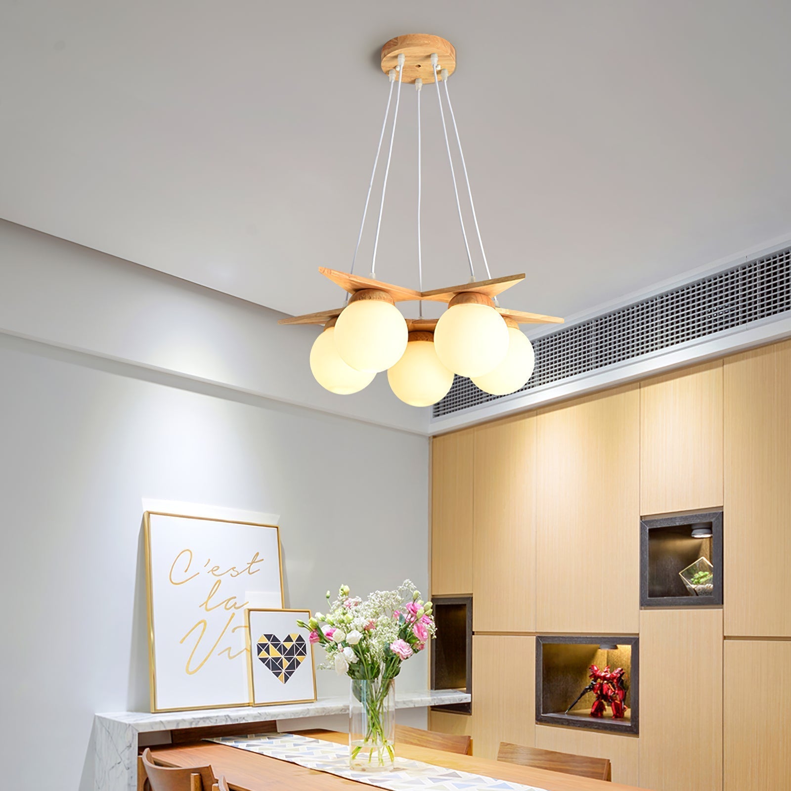 Freyza | Zothaus Star Glass Glass Wood Chandelier – Dining Room Living Room