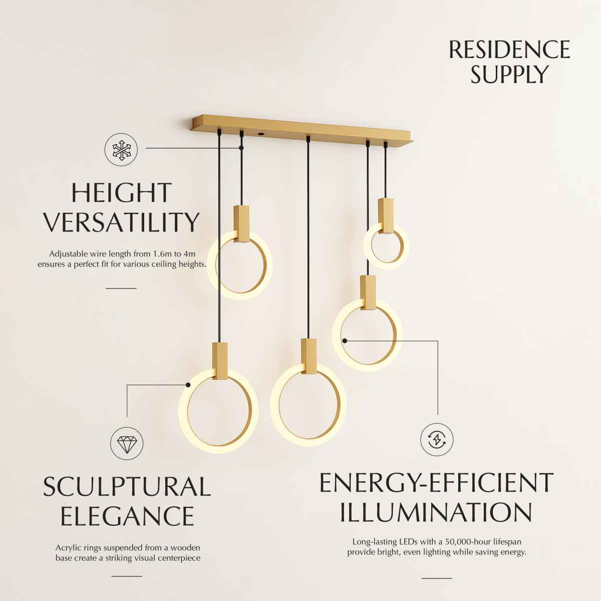 Freyza - ZalaphAura | Elegant Modern Acrylic Ring Chandelier Lighting Fixture