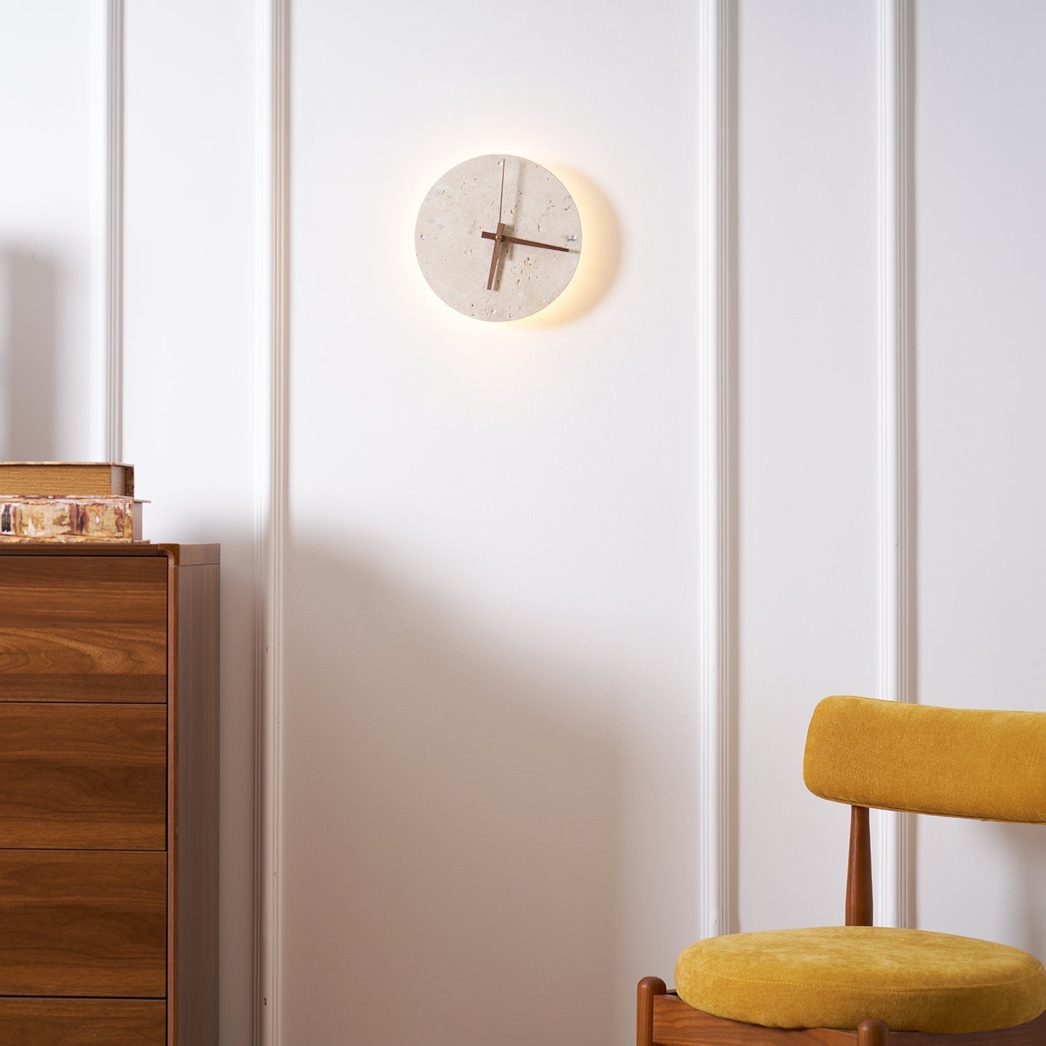 Freyza | Horloge murale en travertin et applique murale d’intérieur – chambre et salon